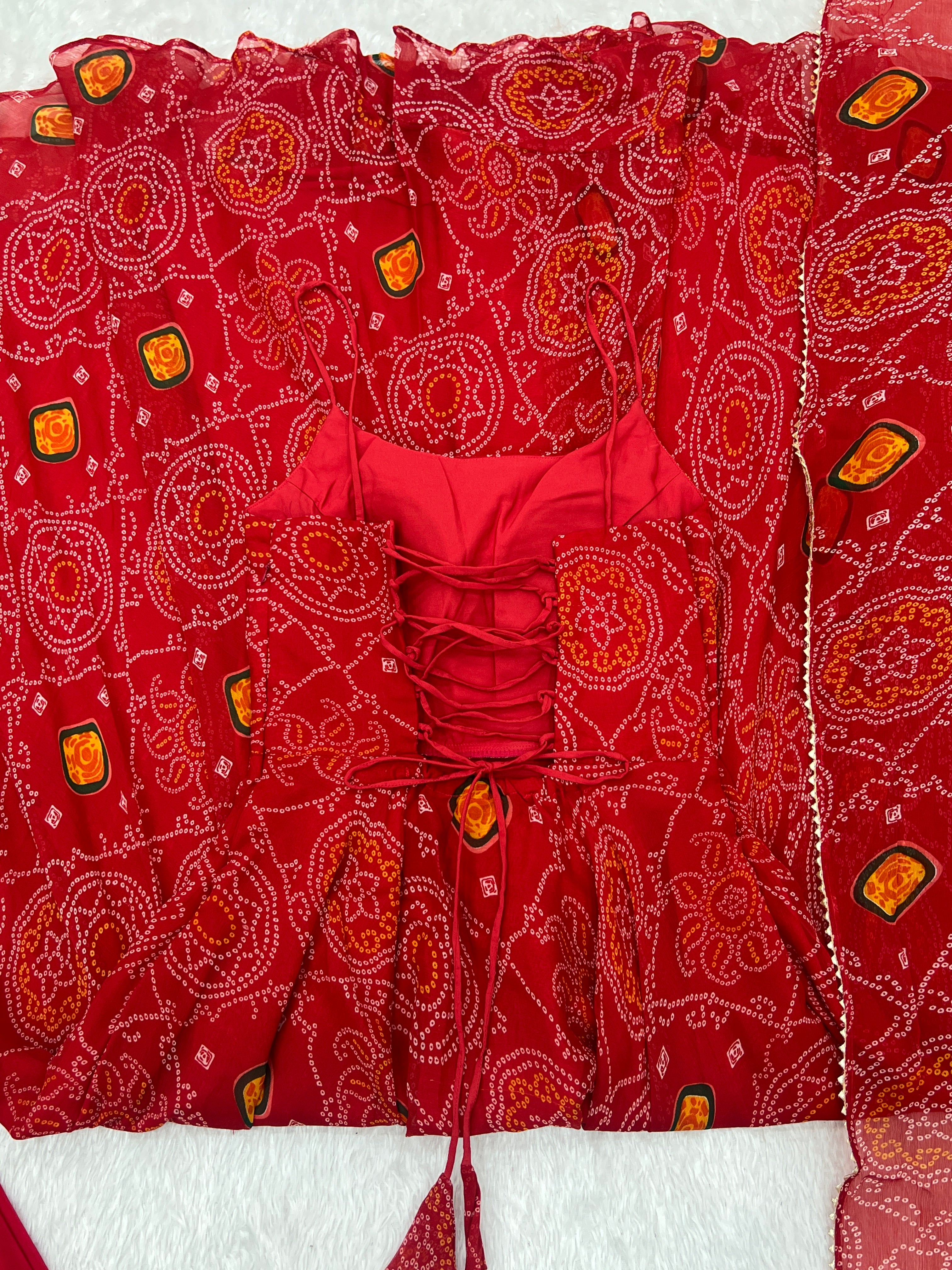 Floral Red Color Soft Chiffon Three Piece Anarkali