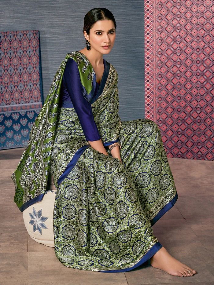 Beautiful look Green Ajrakh Print Saree