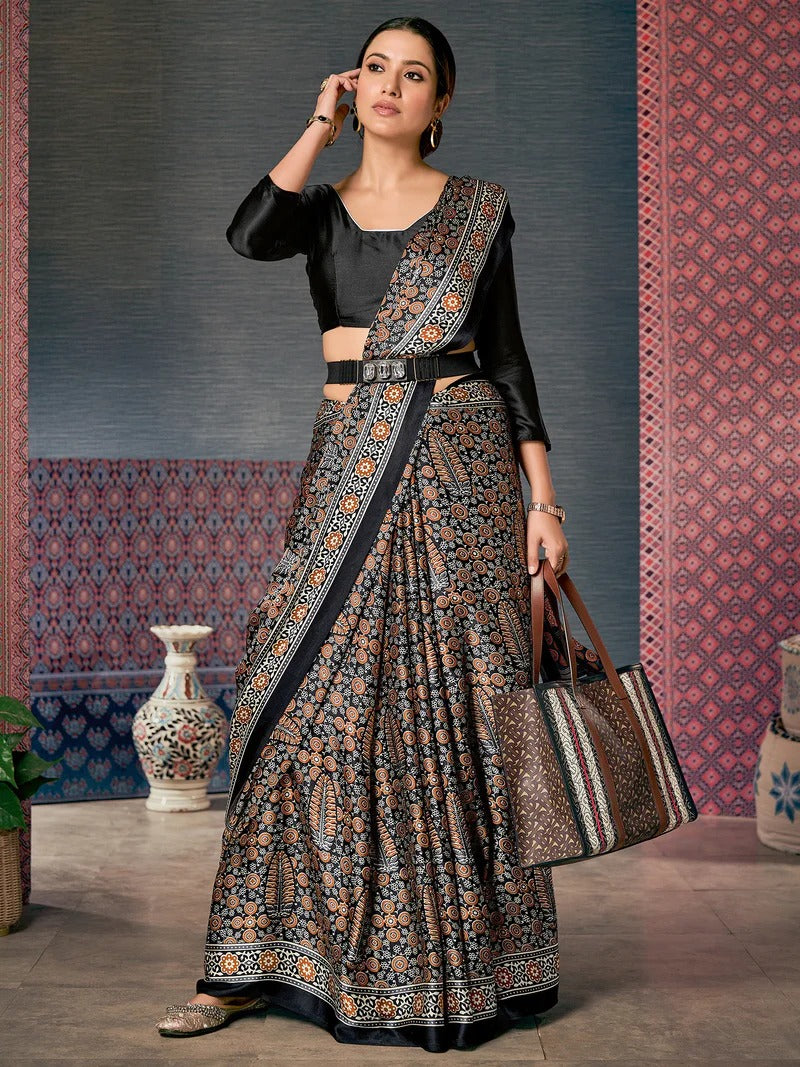 Indian Celebrity Wear Ajrakh Print Saree