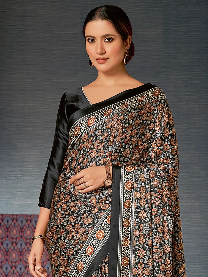 Indian Celebrity Wear Ajrakh Print Saree