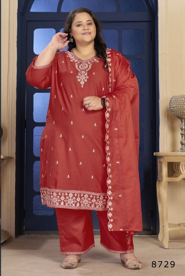 Plus Size Pure Cotton Kurta Pant Dupatta Set for Women | Nardev Fashion