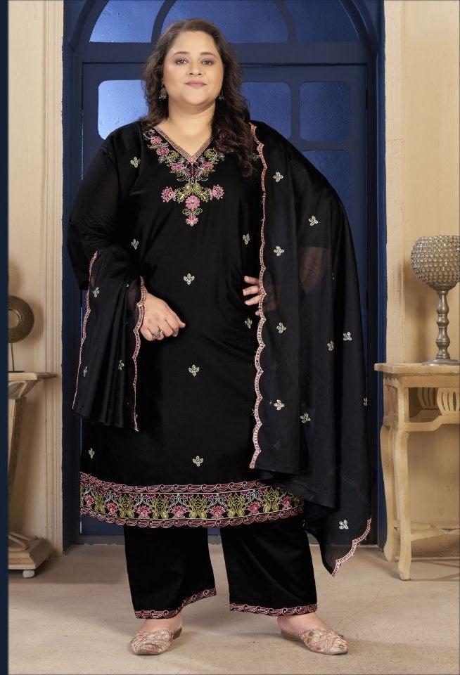 Plus Size Pure Cotton Kurta Pant Dupatta Set for Women | Nardev Fashion