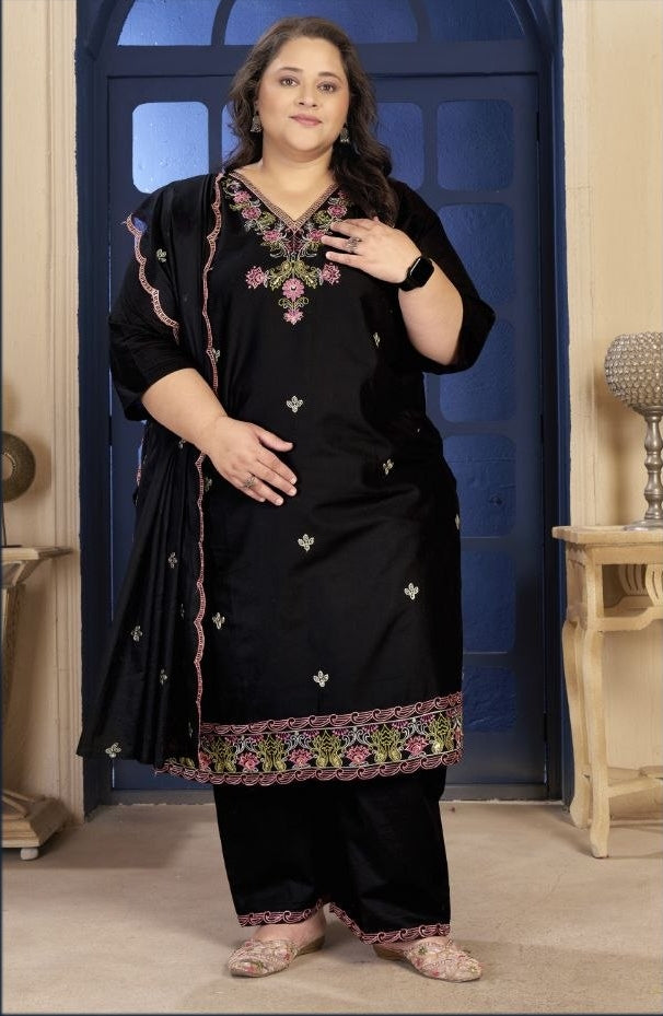 Plus Size Pure Cotton Kurta Pant Dupatta Set for Women | Nardev Fashion