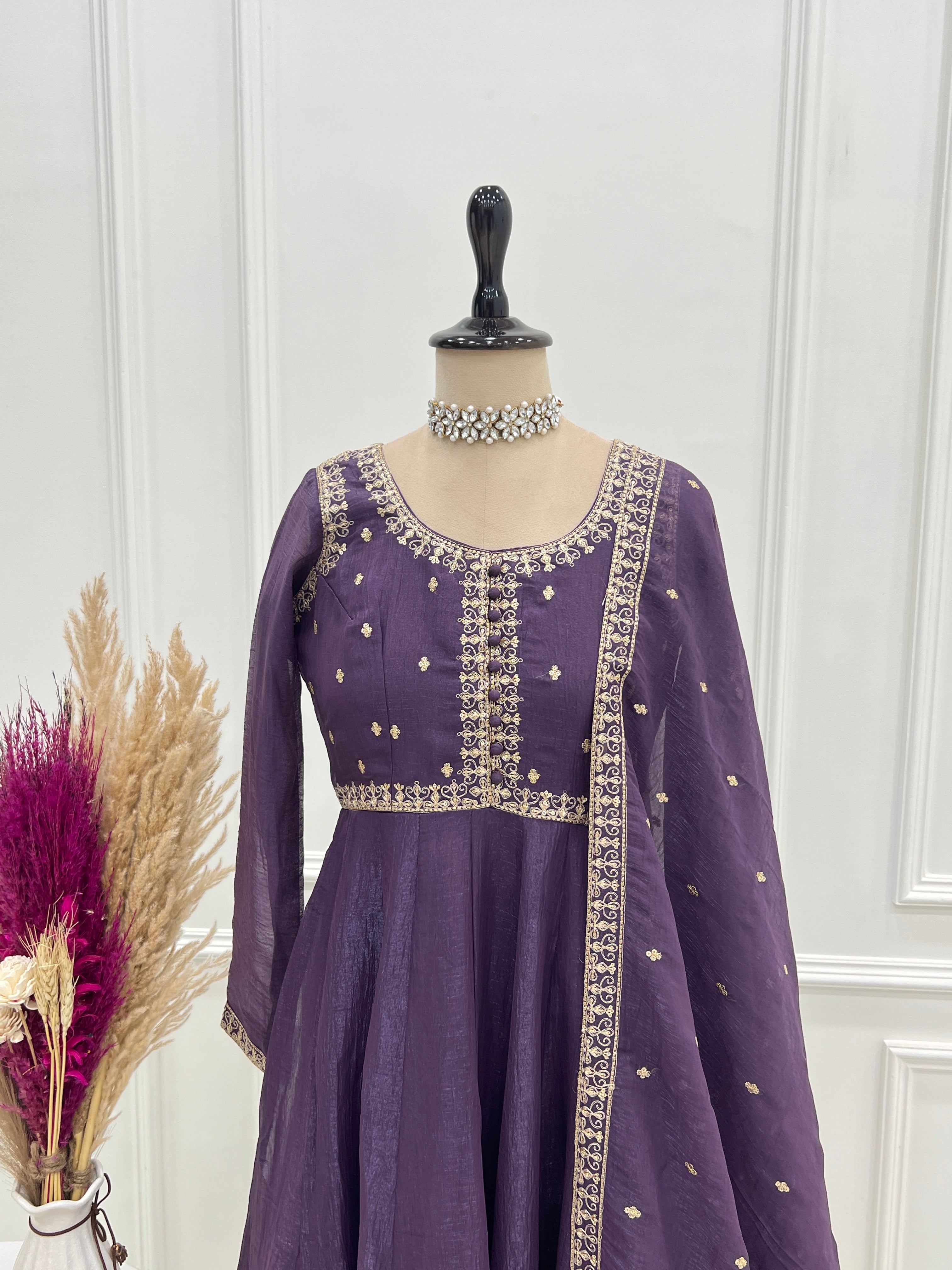 Pure Crunchy Silk Full Flare Anarkali Gown Set | Ready to Wear - Nardev Fashion