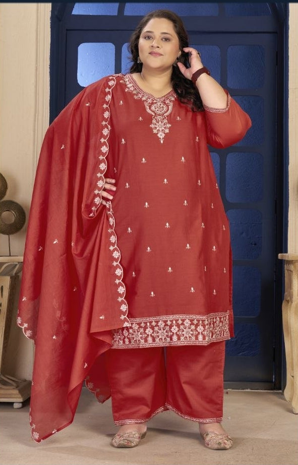 Plus Size Pure Cotton Kurta Pant Dupatta Set for Women | Nardev Fashion