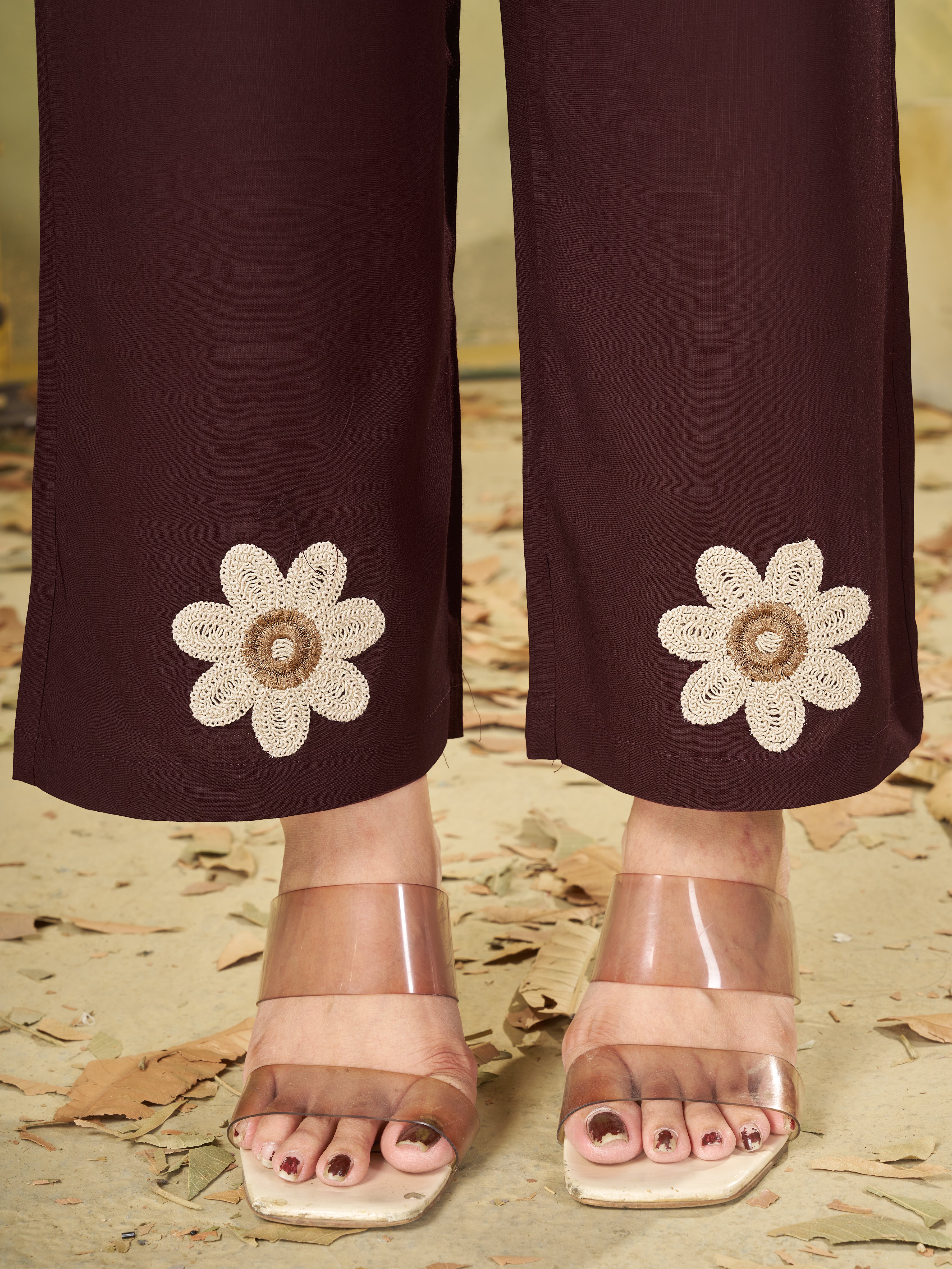 Coffee Brown Heavy Rayon Floral Embroidered Co-Ord Set