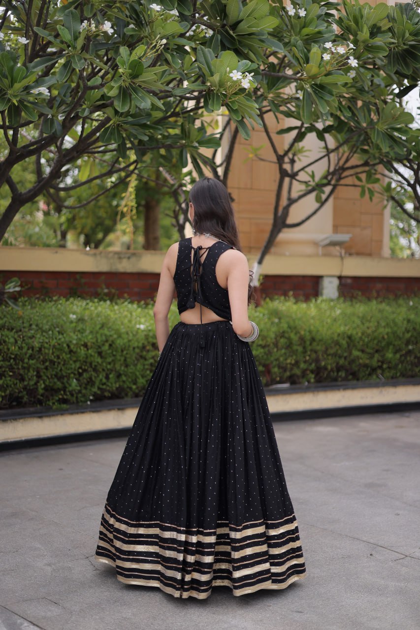 Black Rayon Lehenga Choli with Mukesh & Gamthi Mirror Work