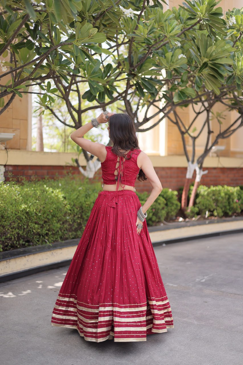 Maroon Rayon Lehenga Choli with Mukesh & Gamthi Mirror Work