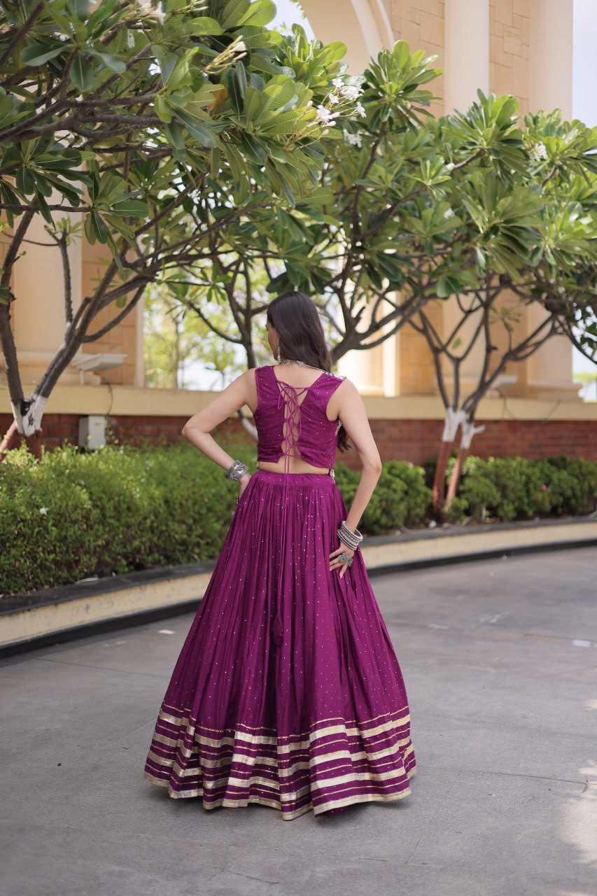 Wine Magenta Rayon Lehenga Choli with Mukesh & Gamthi Mirror Work