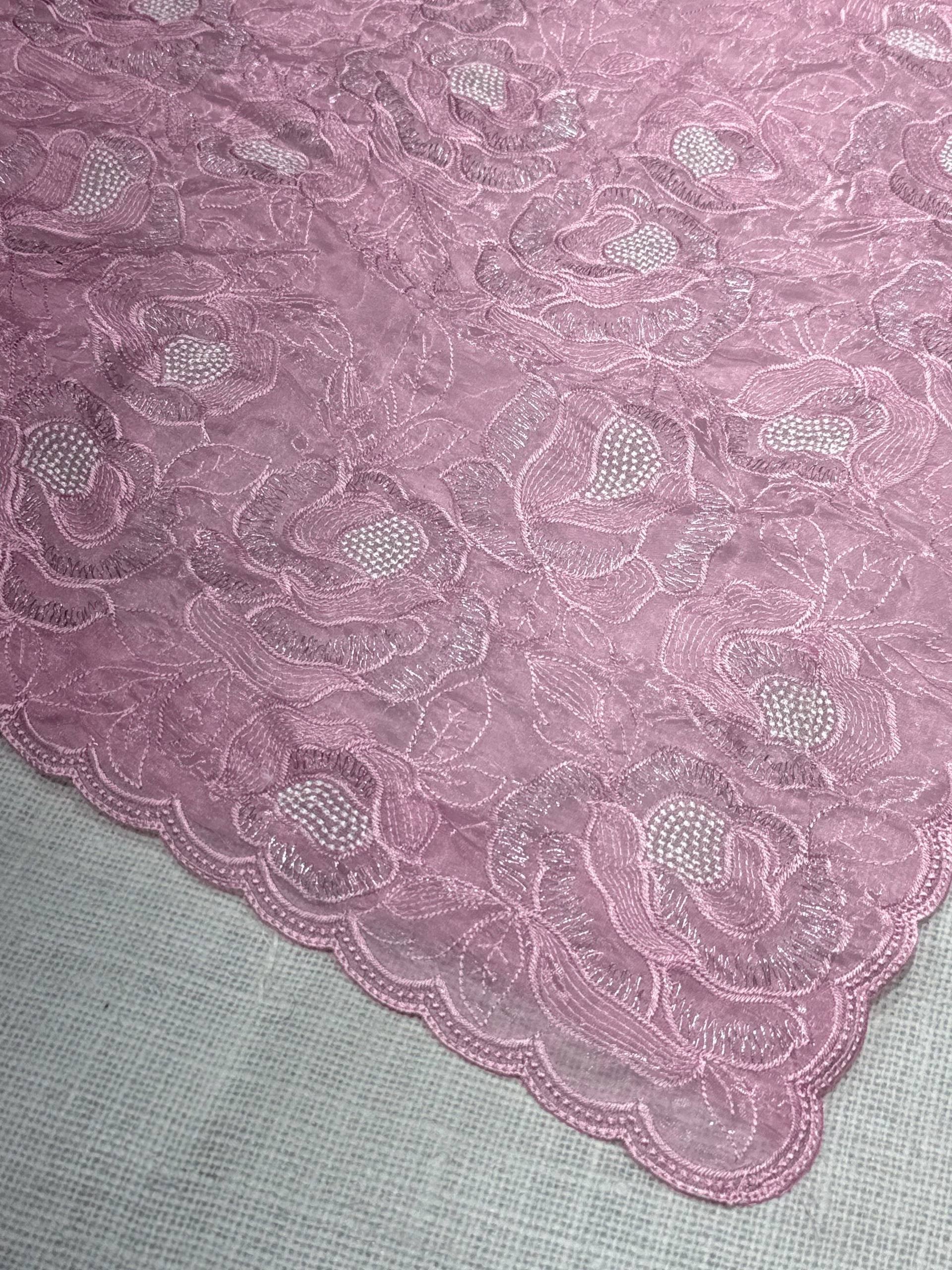 Blush Pink Chanda Silk Saree with Turkish Floral Embroidery & Sequins