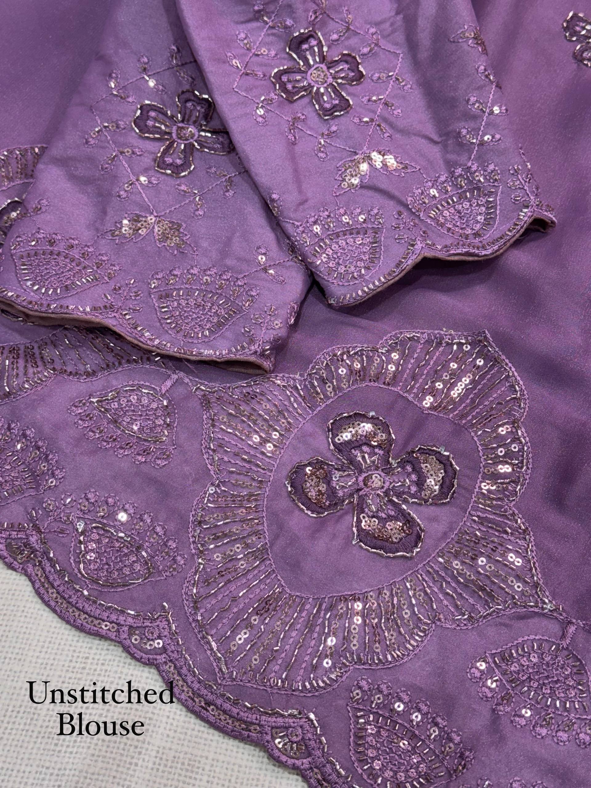 Lavender Purple Star Georgette Saree with Sequins & Beads Embroidery
