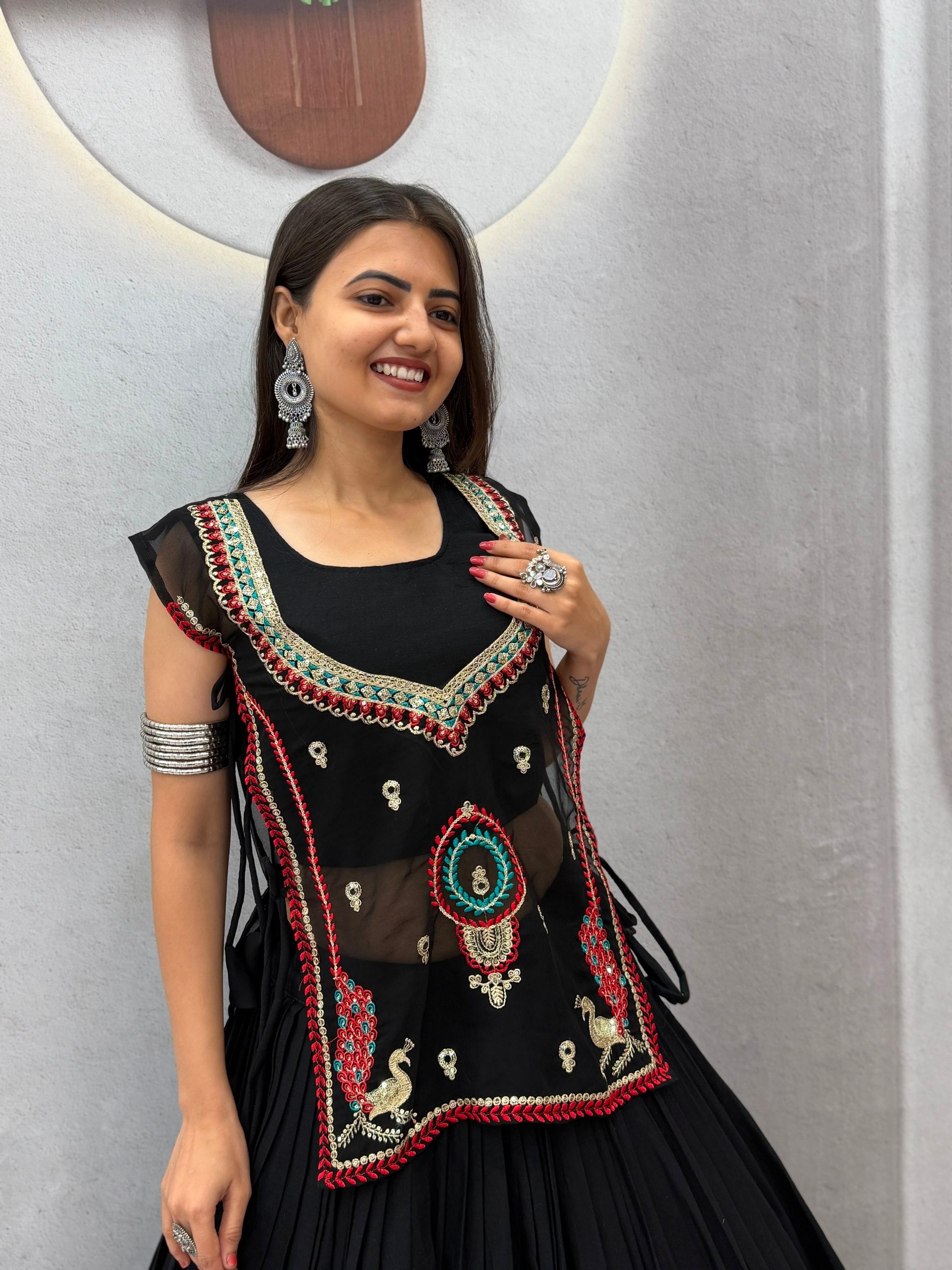 Black Pure Khadi Cotton Lehenga Choli with Embroidered Shrug