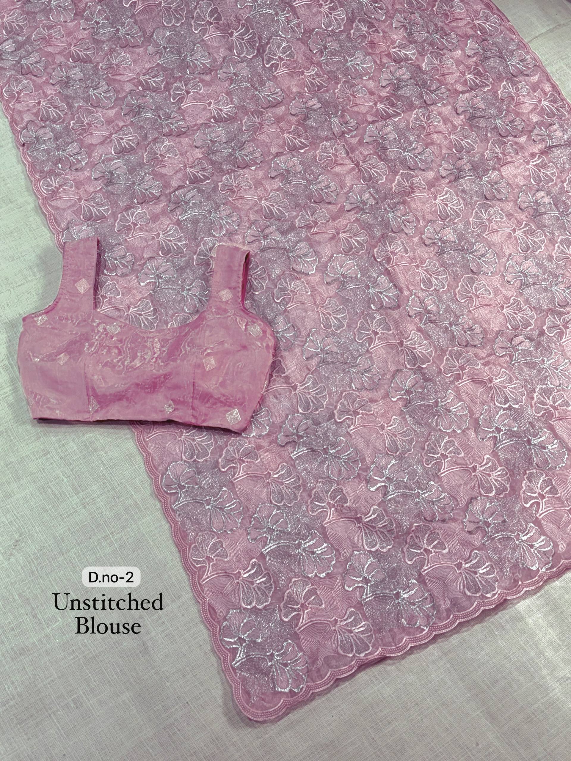 Dusty Rose Pink Chanda Silk Turkish Embroidery Saree with Blouse