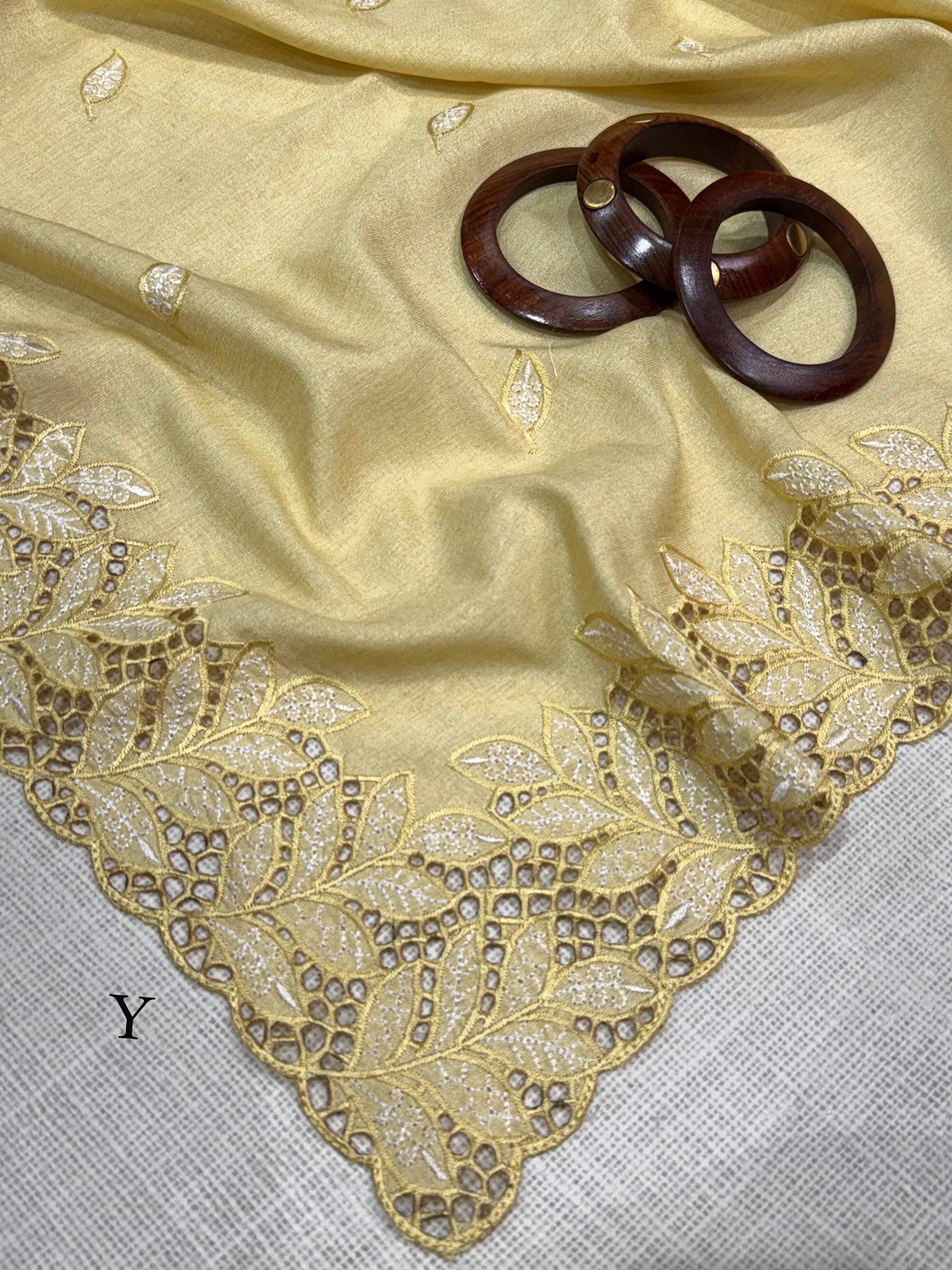 Golden Sand Arry Cotton Thread Embroidered Cutwork Saree with Blouse