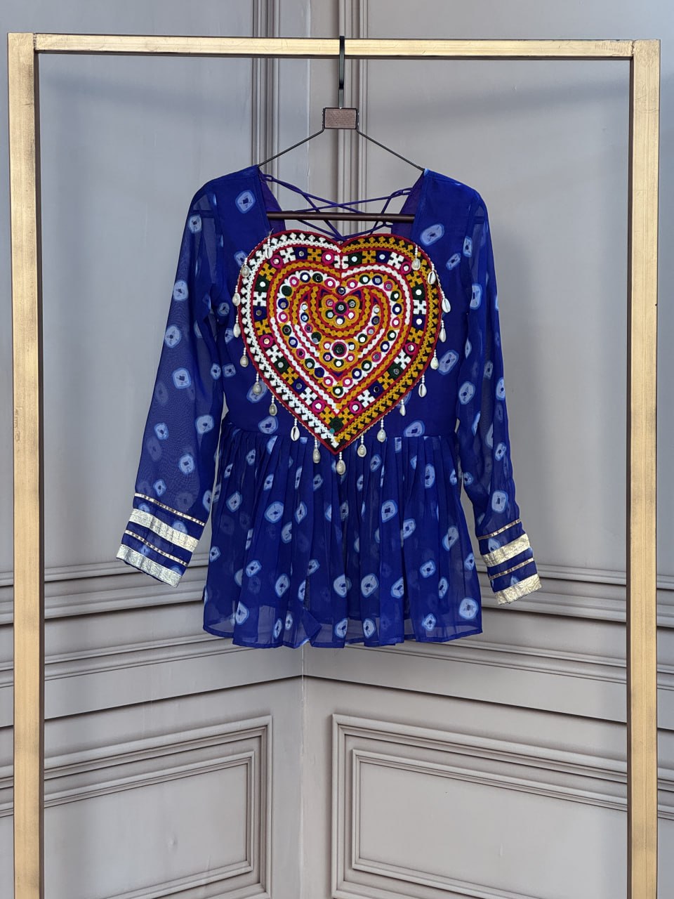 Royal Blue Bandhani Kutchi Gamthi Patchwork Navratri Top