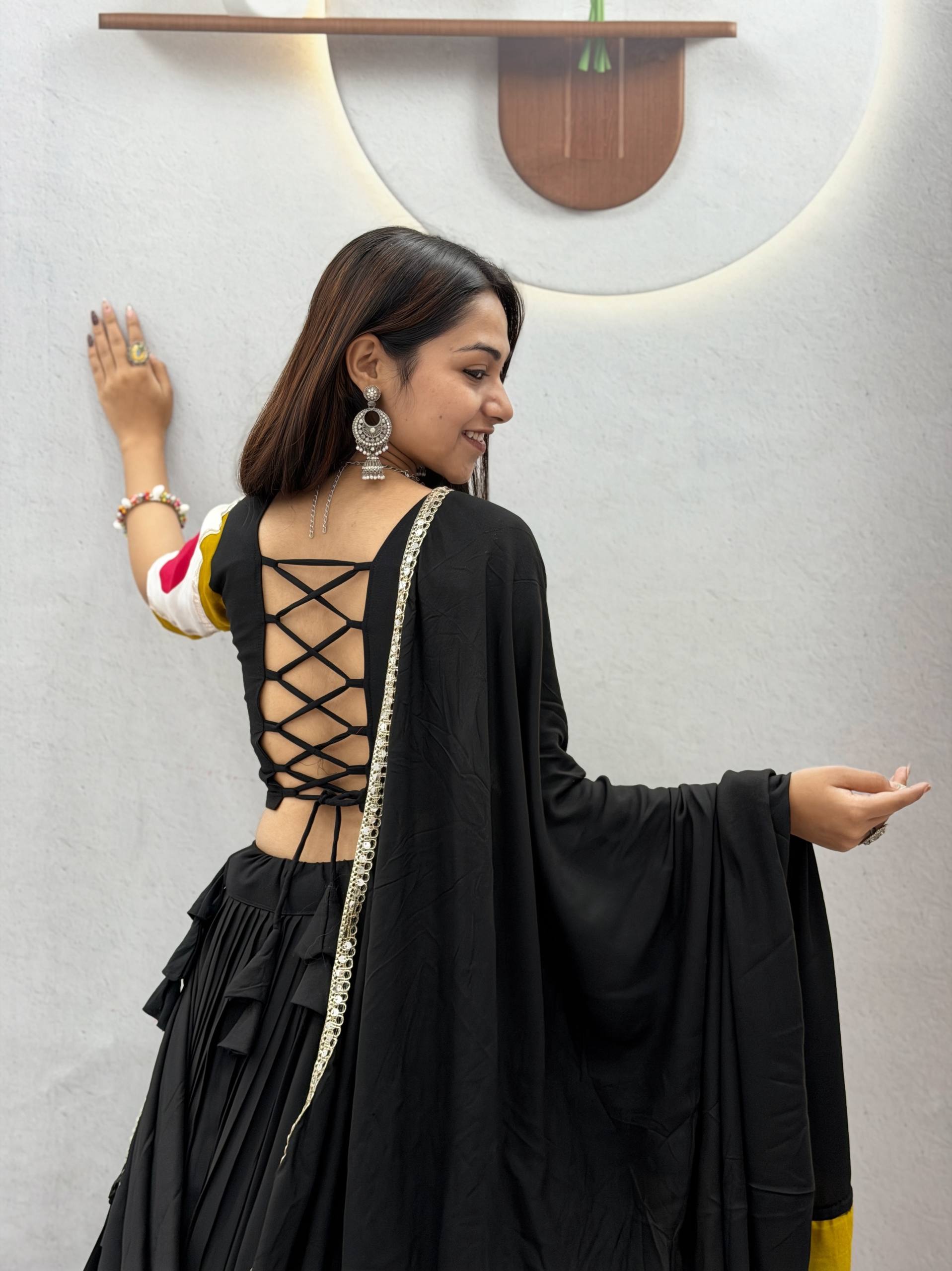 Black & Mustard Multicolor Pure Cotton Lehenga Choli with Gota Patti Dupatta