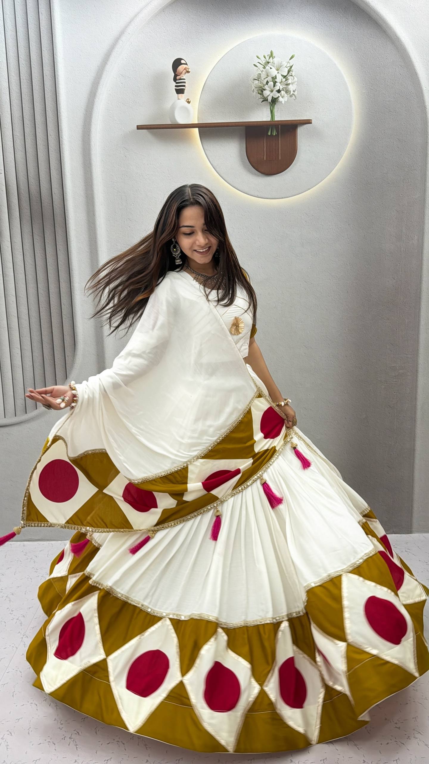 Ivory, Mustard & Rani Pink Pure Cotton Lehenga Choli with Dupatta