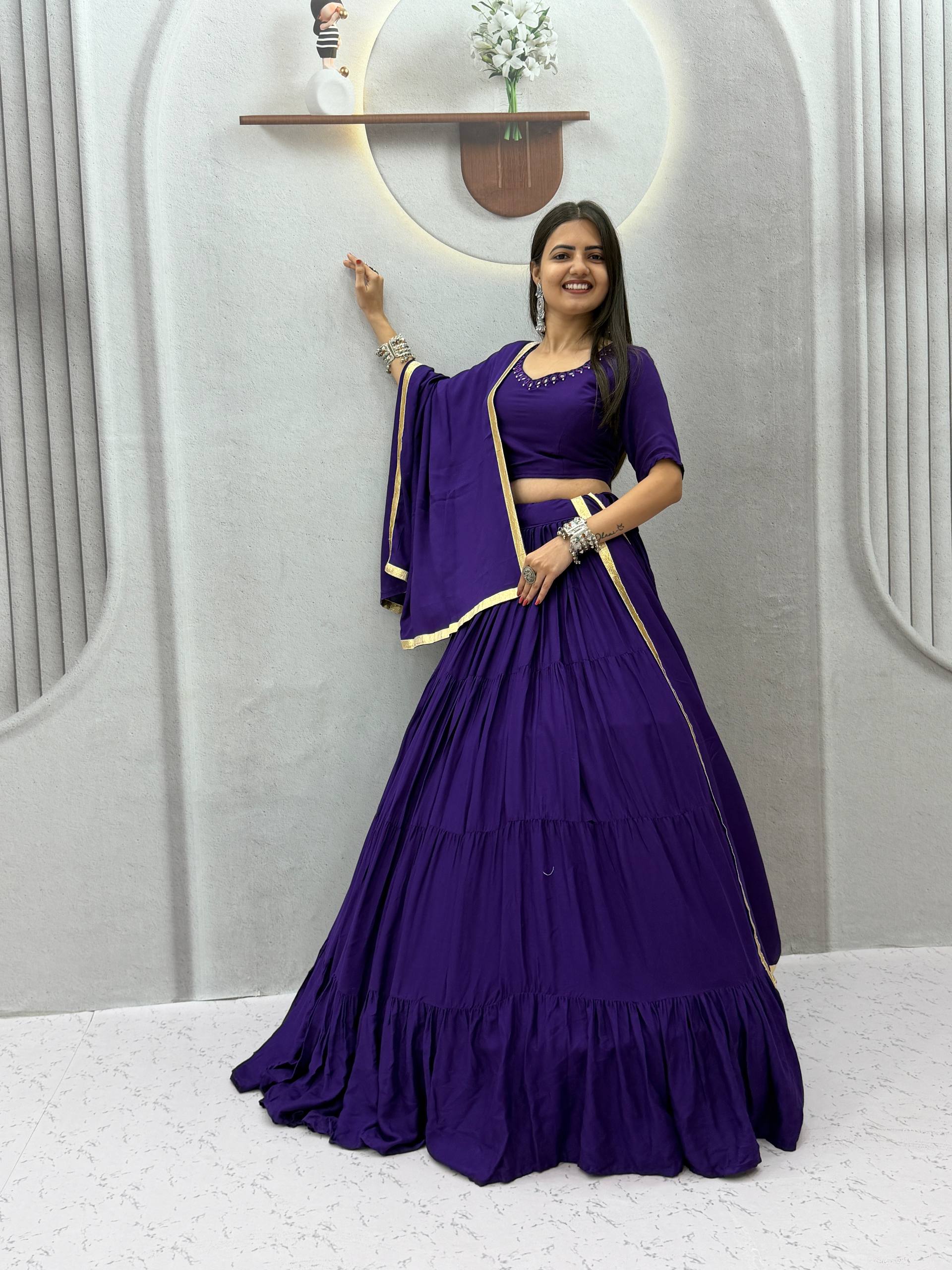 Royal Purple 9 Meter Flair Lehenga Choli with Handmade Mirror Work & Dupatta