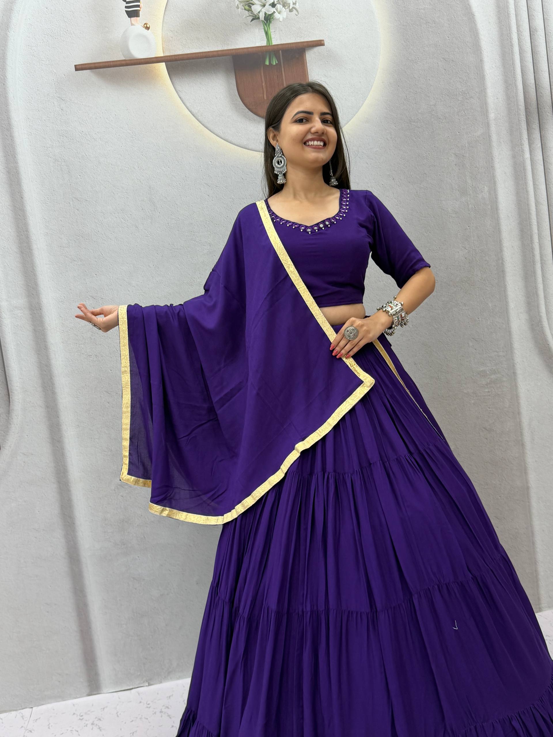 Royal Purple 9 Meter Flair Lehenga Choli with Handmade Mirror Work & Dupatta