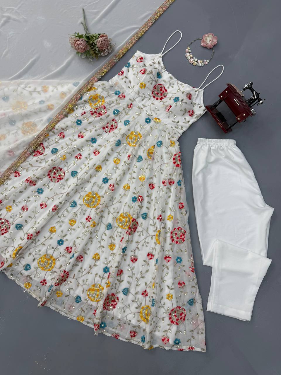 Shop Luxury Embroidered Gown Set Online | Ready to Wear Indian Outfit