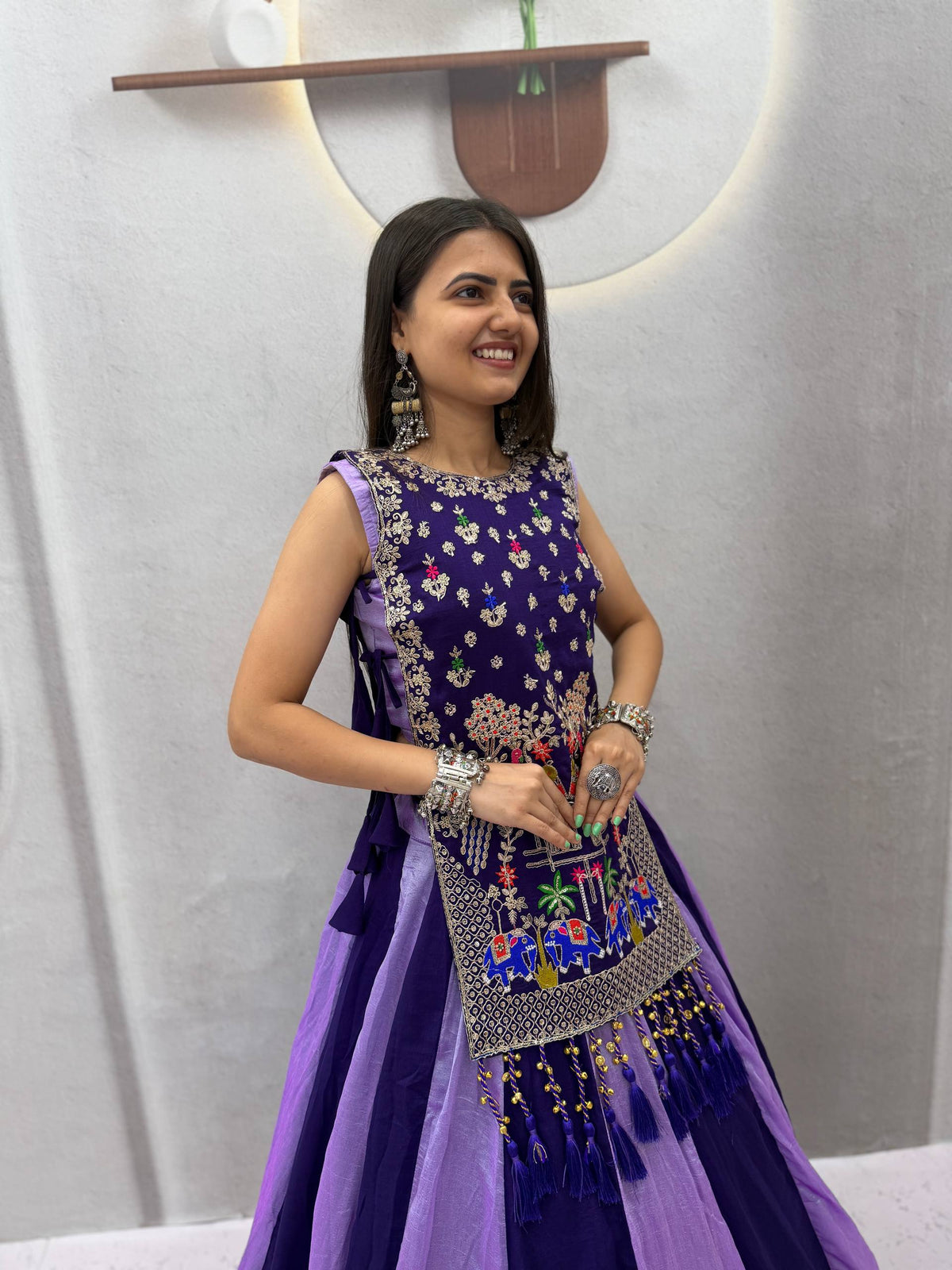 Royal Purple & Lavender Vichitra Silk Embroidered Lehenga Choli with Heavy Work Shrug