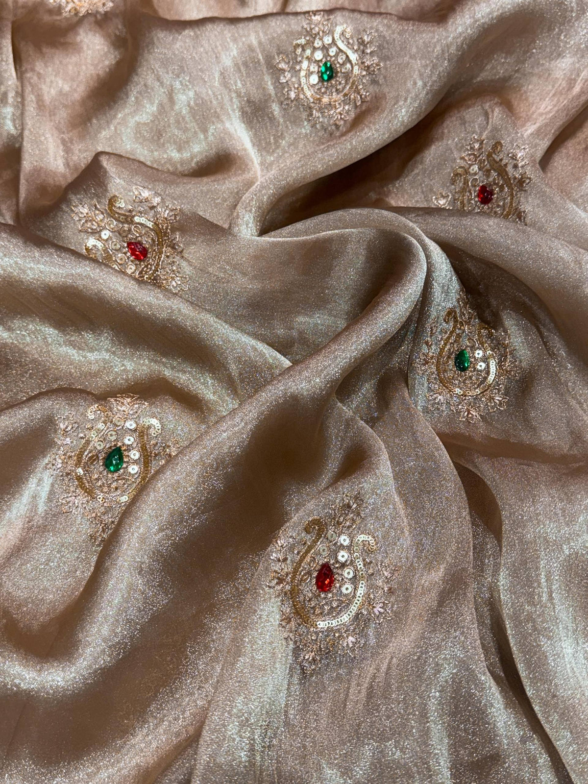 Rose Gold Jamtara Glass Silk Zari & Sequin Work Designer Saree with Blouse