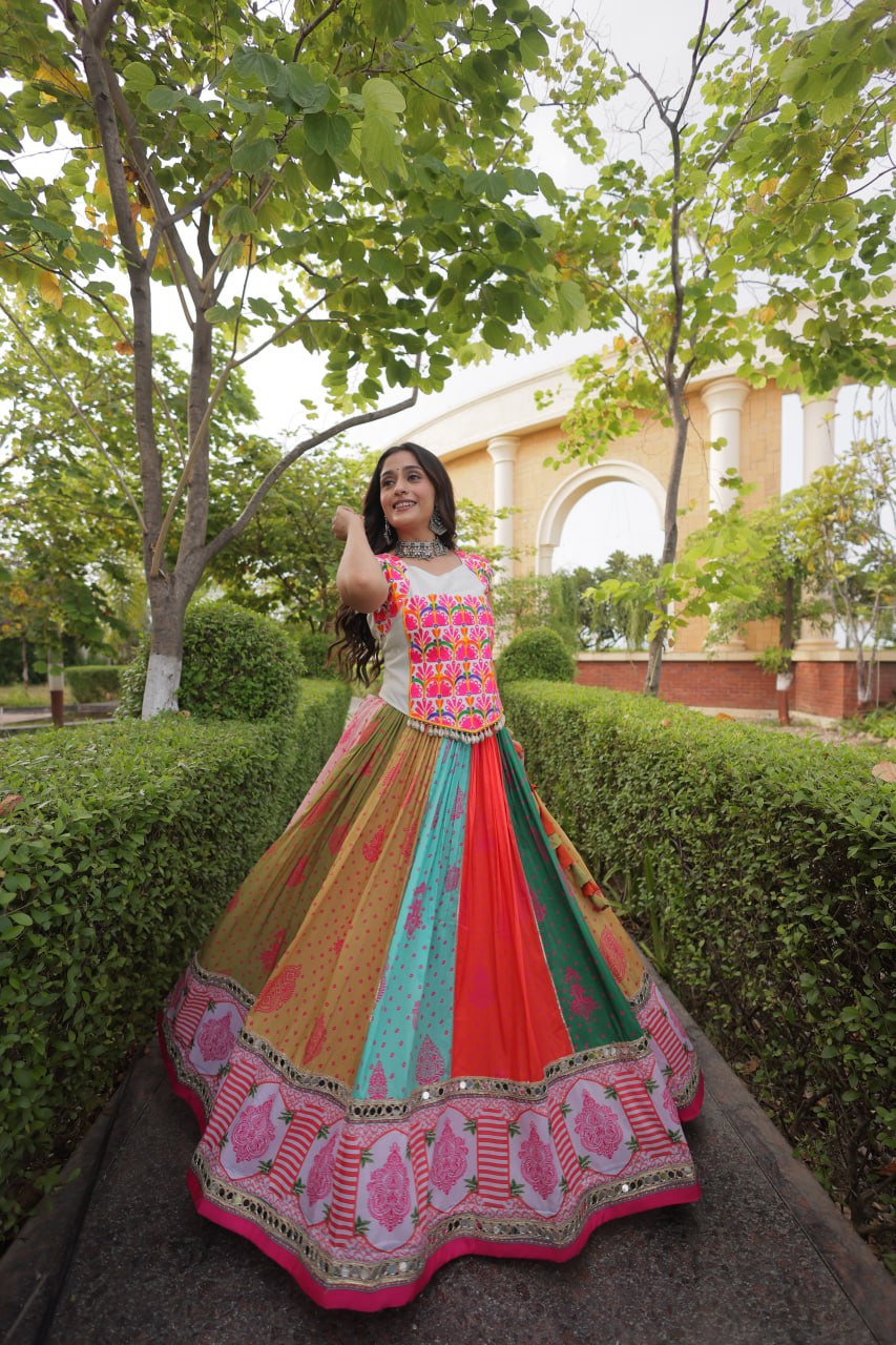 Multicolor Cotton Printed Lehenga with Kutchi Gamthi Blouse