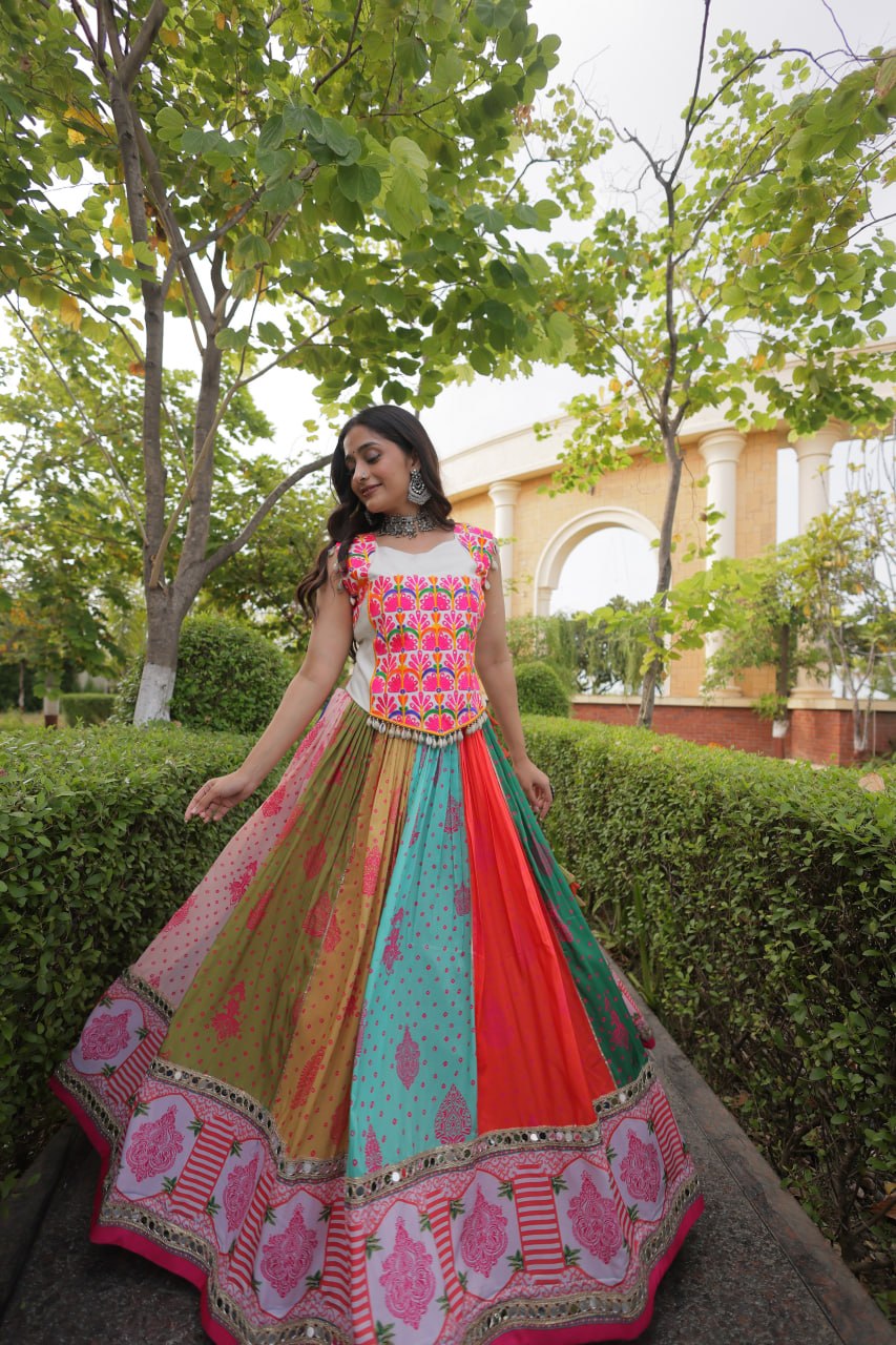 Multicolor Cotton Printed Lehenga with Kutchi Gamthi Blouse