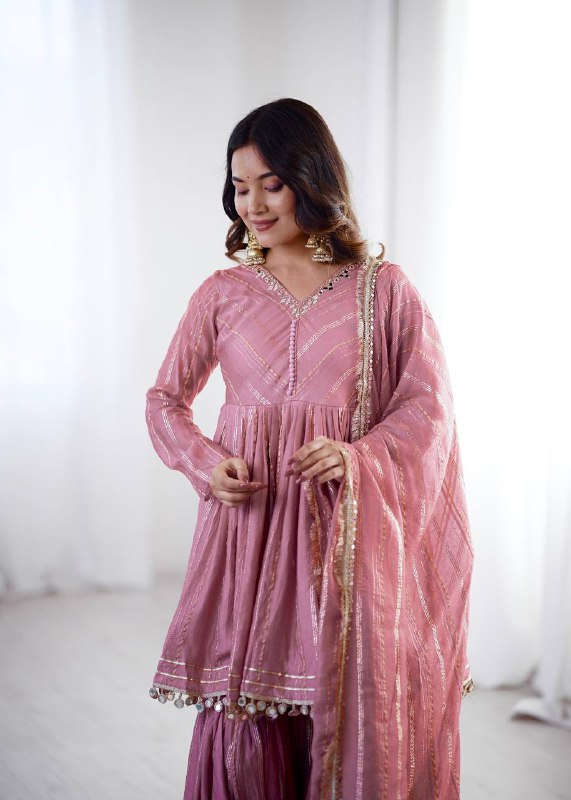 Babypink Mal Chanderi Sharara Set for Women with Mirror Handwork | Engagement, Wedding & Function Wear | Sizes M-38 to XXL-44