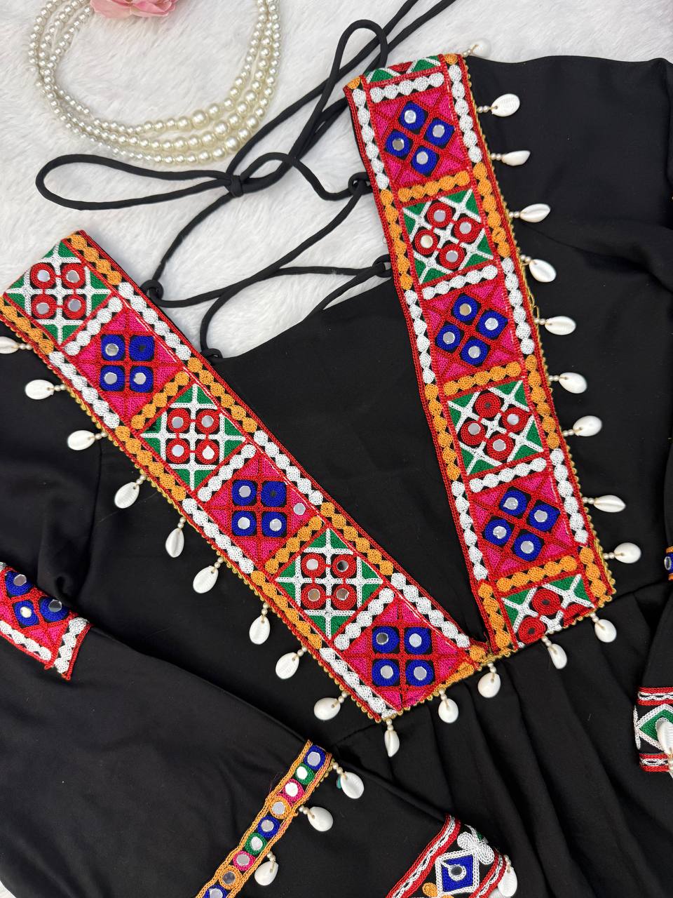 Black Heavy Reyon Silk Embroidered Peplum Top With Plazo Set