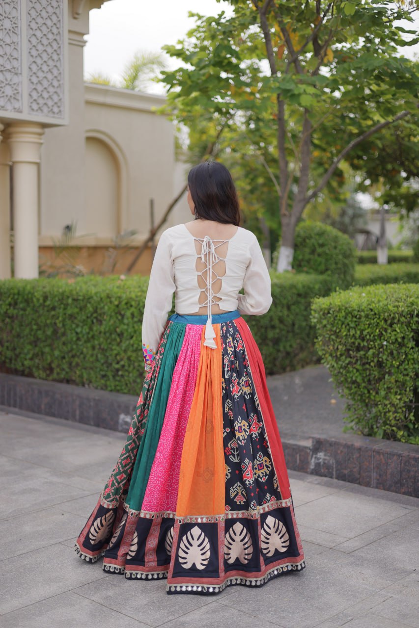 Multicolor Kutchi Gamthi Printed Lehenga Choli with Mirror & Gota Work