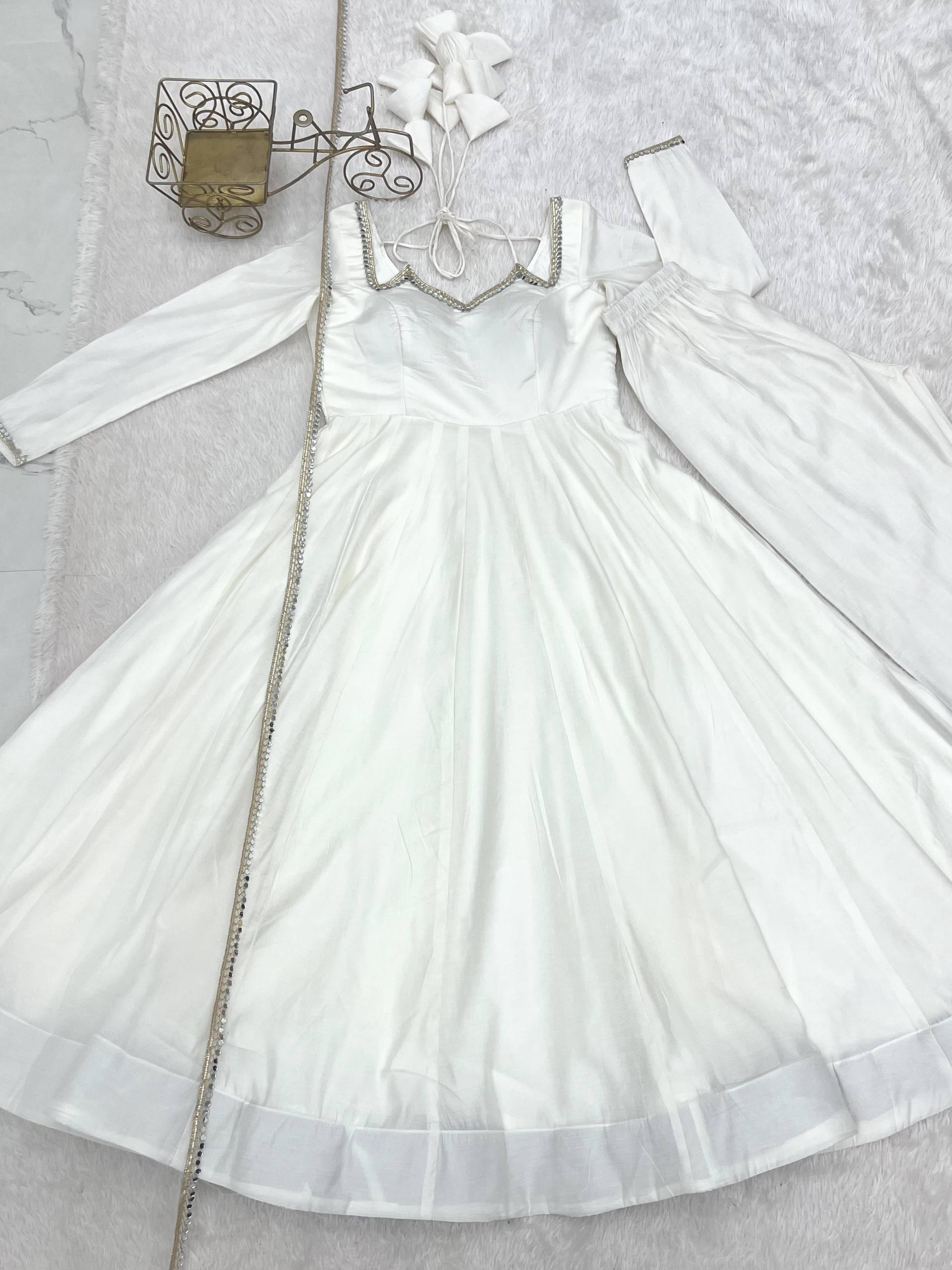 White Designer Anarkali Gown Set | Nardev Fashion