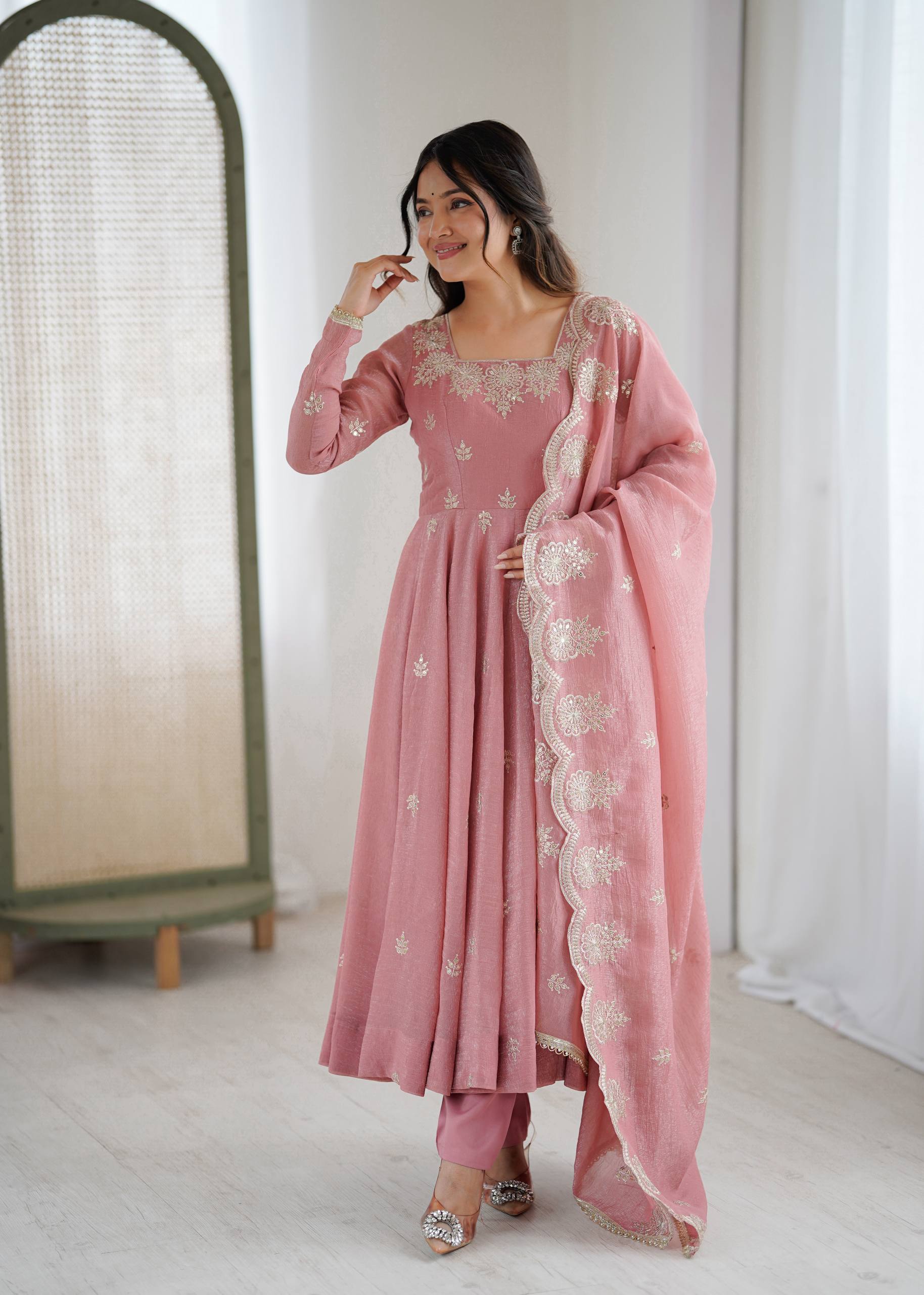 Baby Pink Color Elegant Designer Anarkali Set for Women | Ready to Wear 3 Piece Suit