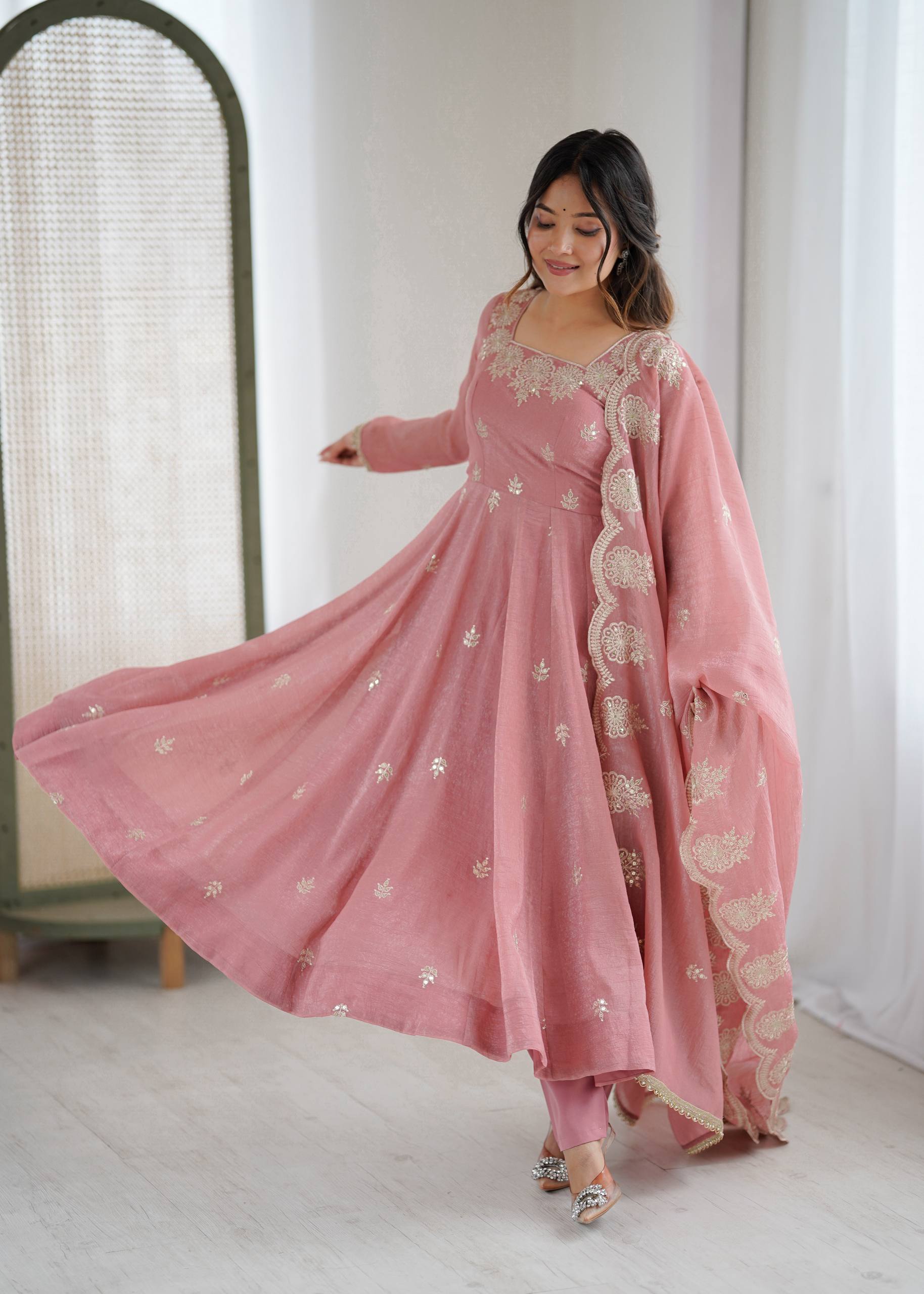 Baby Pink Color Elegant Designer Anarkali Set for Women | Ready to Wear 3 Piece Suit