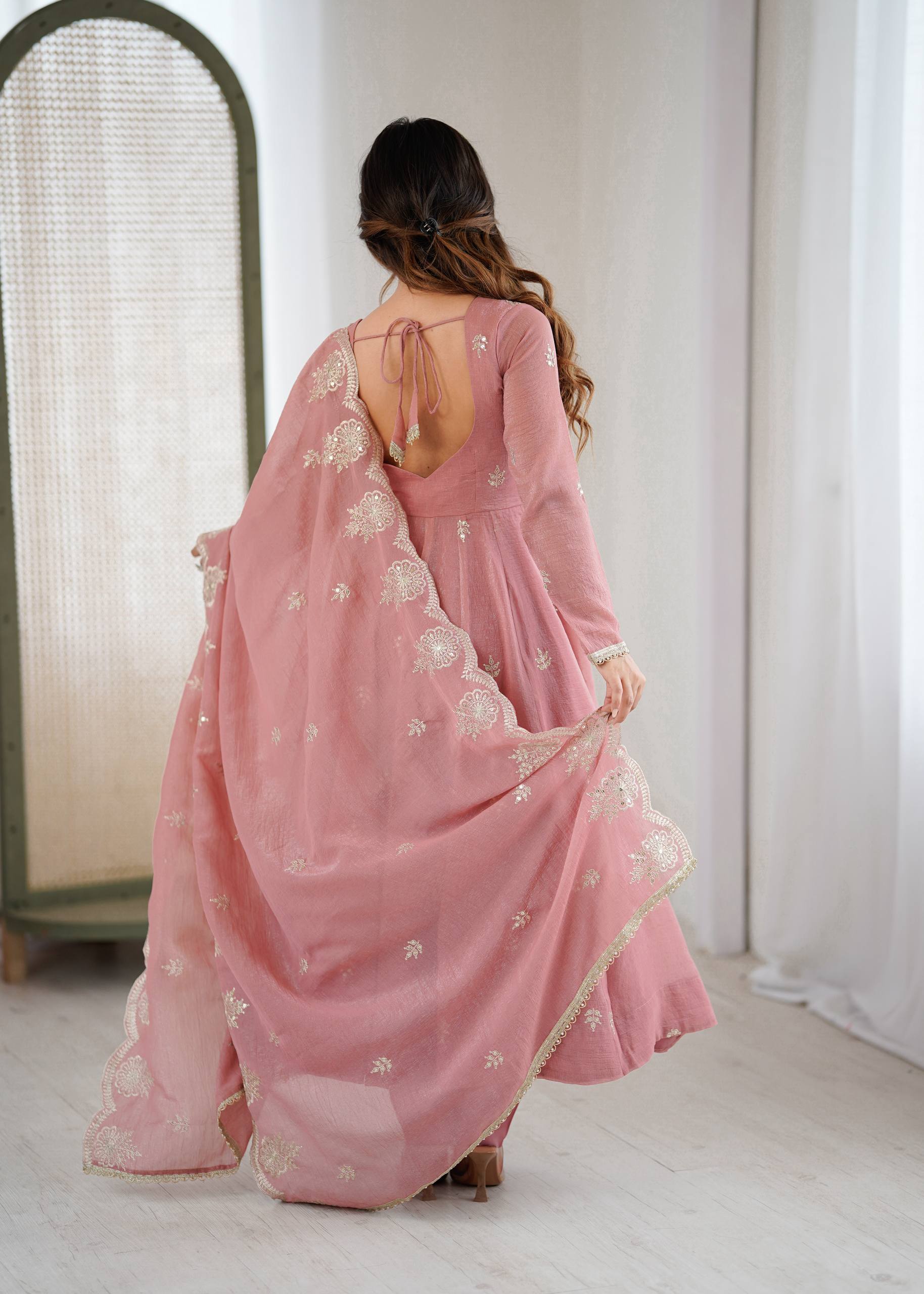 Baby Pink Color Elegant Designer Anarkali Set for Women | Ready to Wear 3 Piece Suit