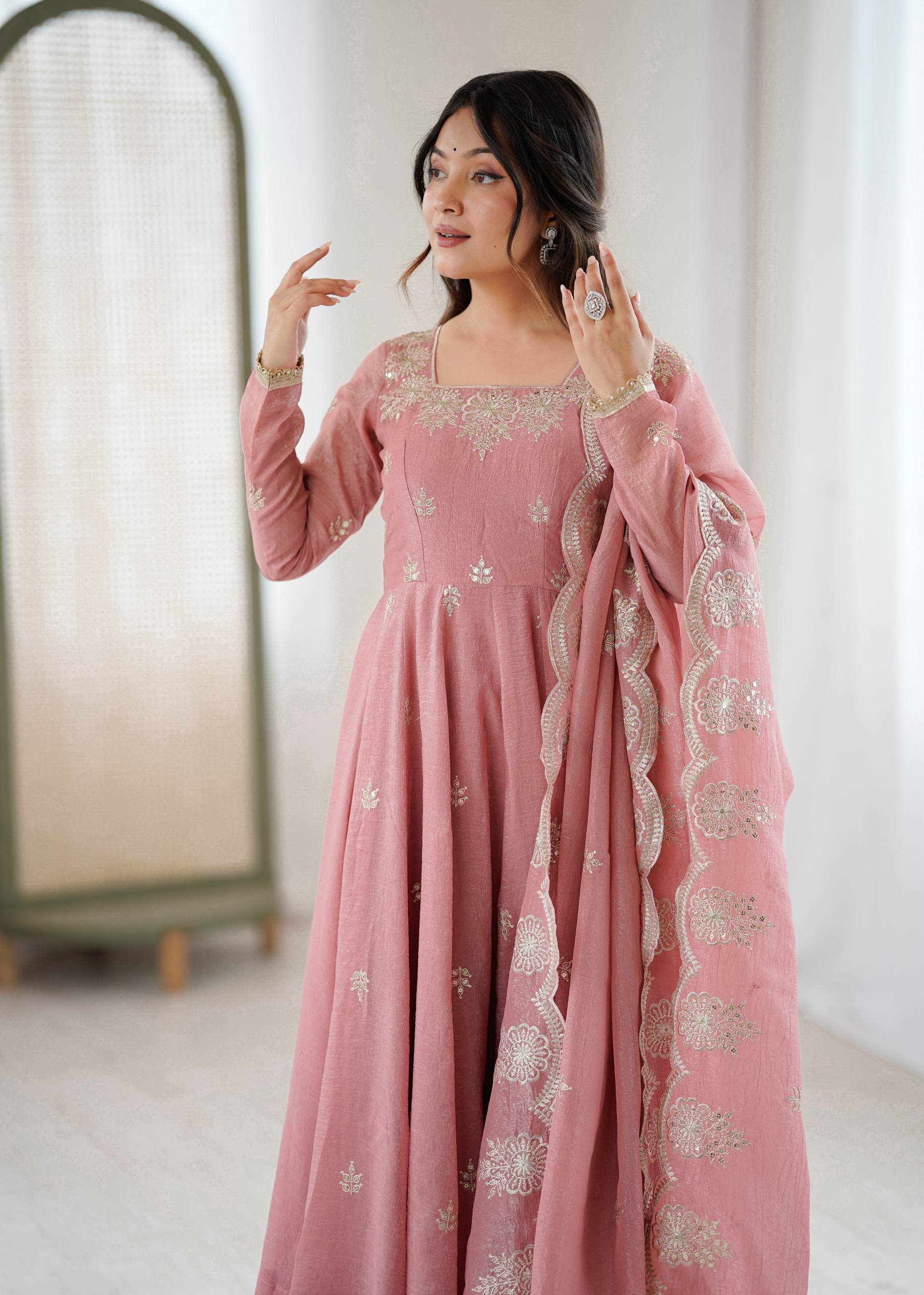 Baby Pink Color Elegant Designer Anarkali Set for Women | Ready to Wear 3 Piece Suit