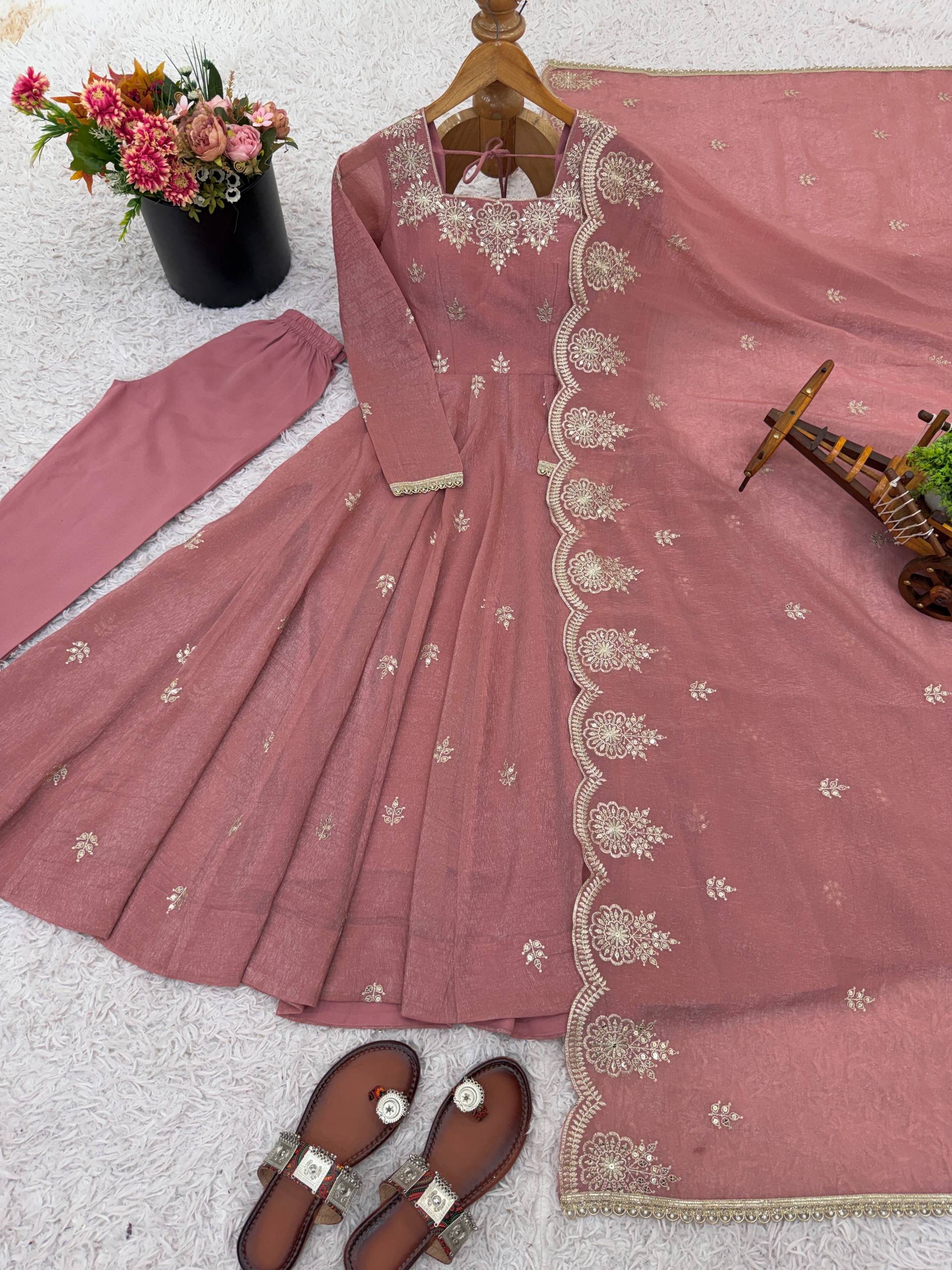 Baby Pink Color Elegant Designer Anarkali Set for Women | Ready to Wear 3 Piece Suit