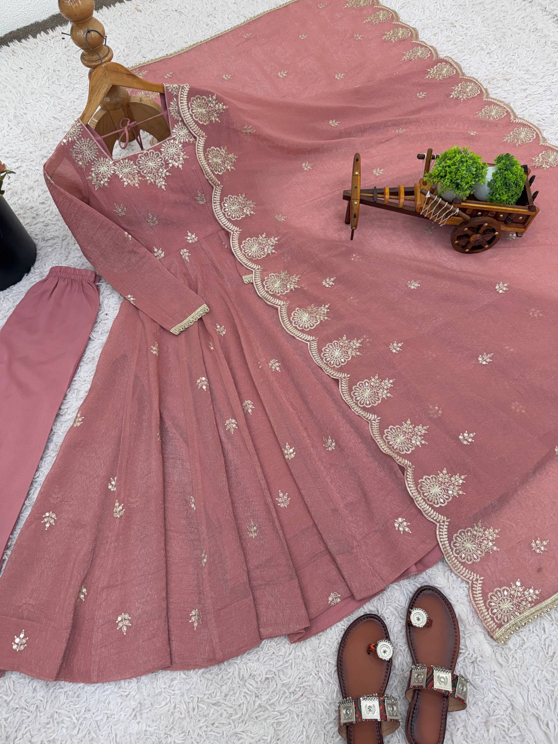 Baby Pink Color Elegant Designer Anarkali Set for Women | Ready to Wear 3 Piece Suit