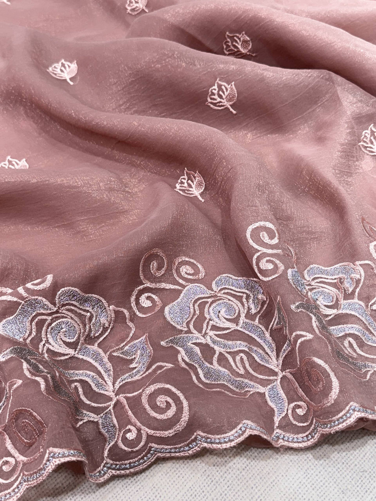 Dusty Rose Pink Melbourne Silk Self Embroidered Saree with Zari Work