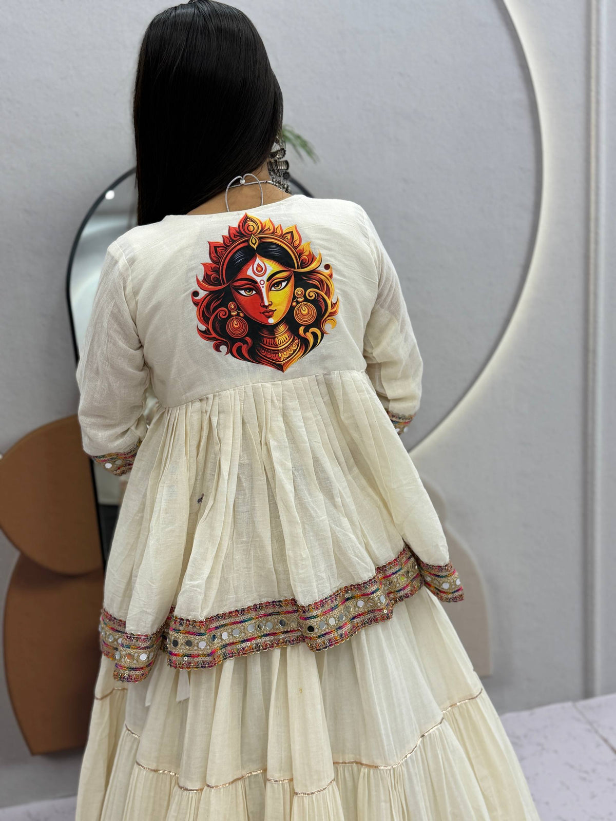 Ivory White Pure Cotton Navratri Kediyu Style Lehenga Choli Set