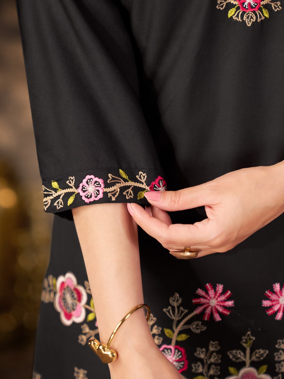 Black Heavy Rayon Floral Embroidered Co-Ord Set for Women