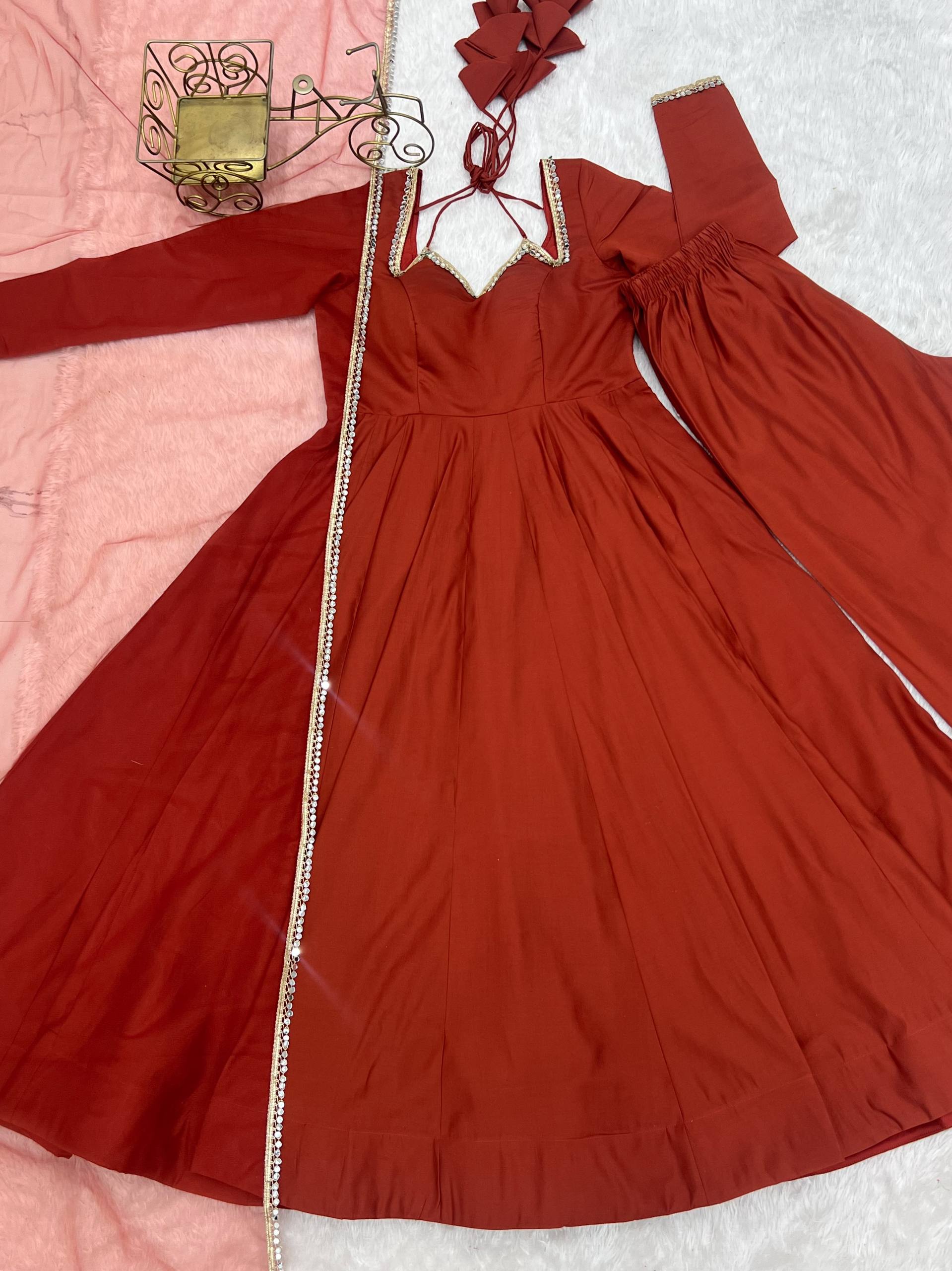 Rust Designer Anarkali Gown Set | Nardev Fashion