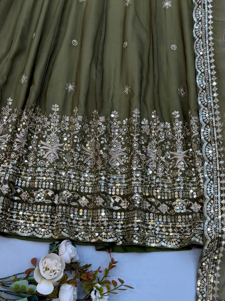 Pista Green Georgette Embroidered Anarkali Suit Set with Dupatta