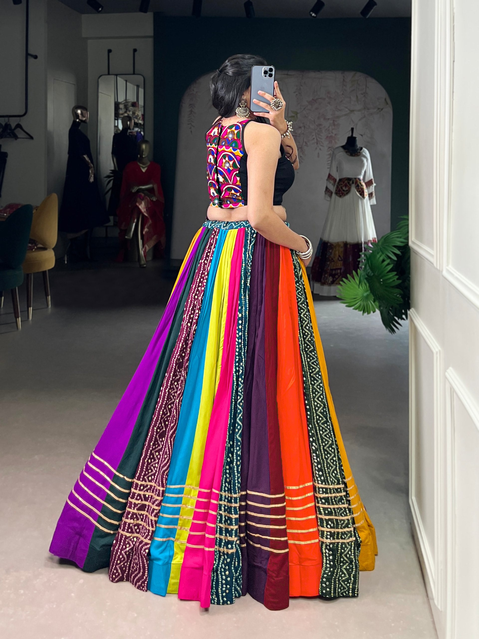 Navrang Multicolor Pure Rayon Navratri Lehenga Choli with Mirror Work Blouse