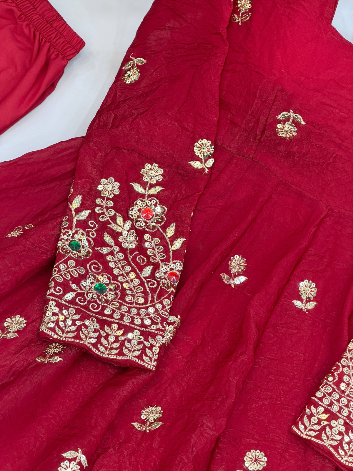 Maroon Doremon Crush Embroidered Gown Set with Diamond Work Dupatta