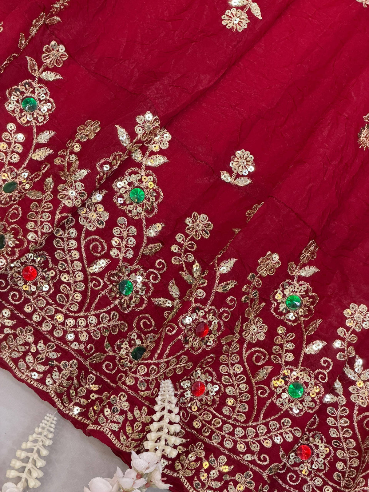 Maroon Doremon Crush Embroidered Gown Set with Diamond Work Dupatta