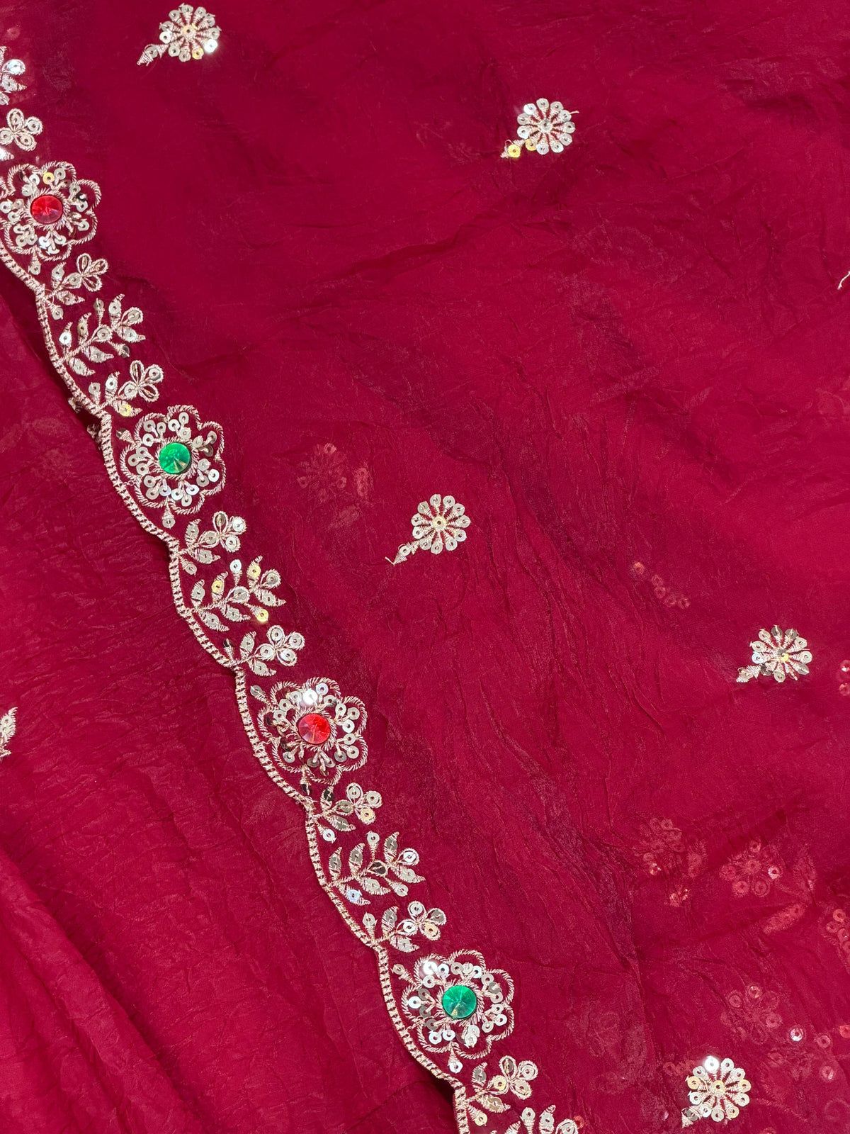 Maroon Doremon Crush Embroidered Gown Set with Diamond Work Dupatta