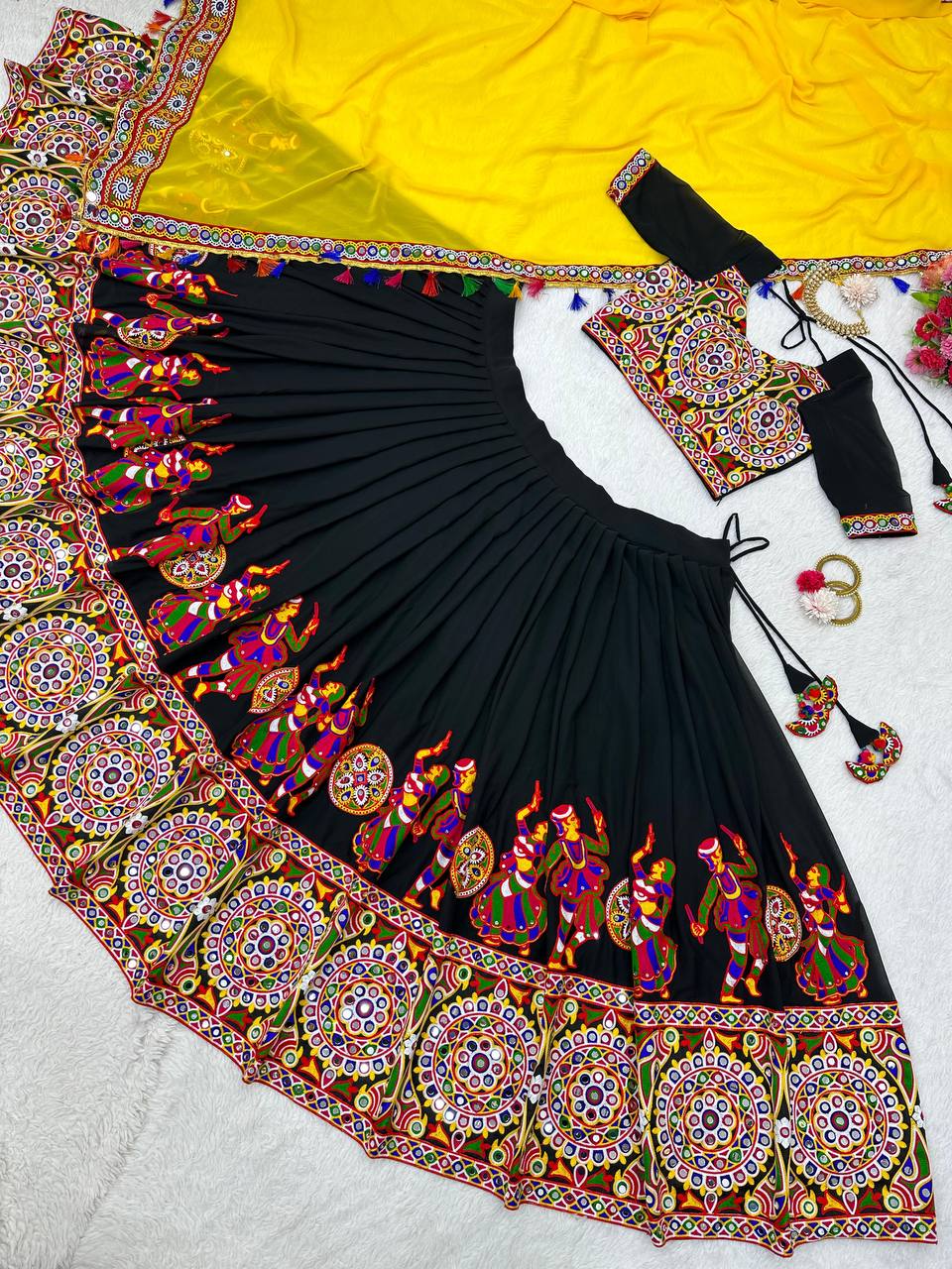 Black & Yellow Navratri Lehenga Choli with Original Mirror Work | Traditional Garba Lehenga Set