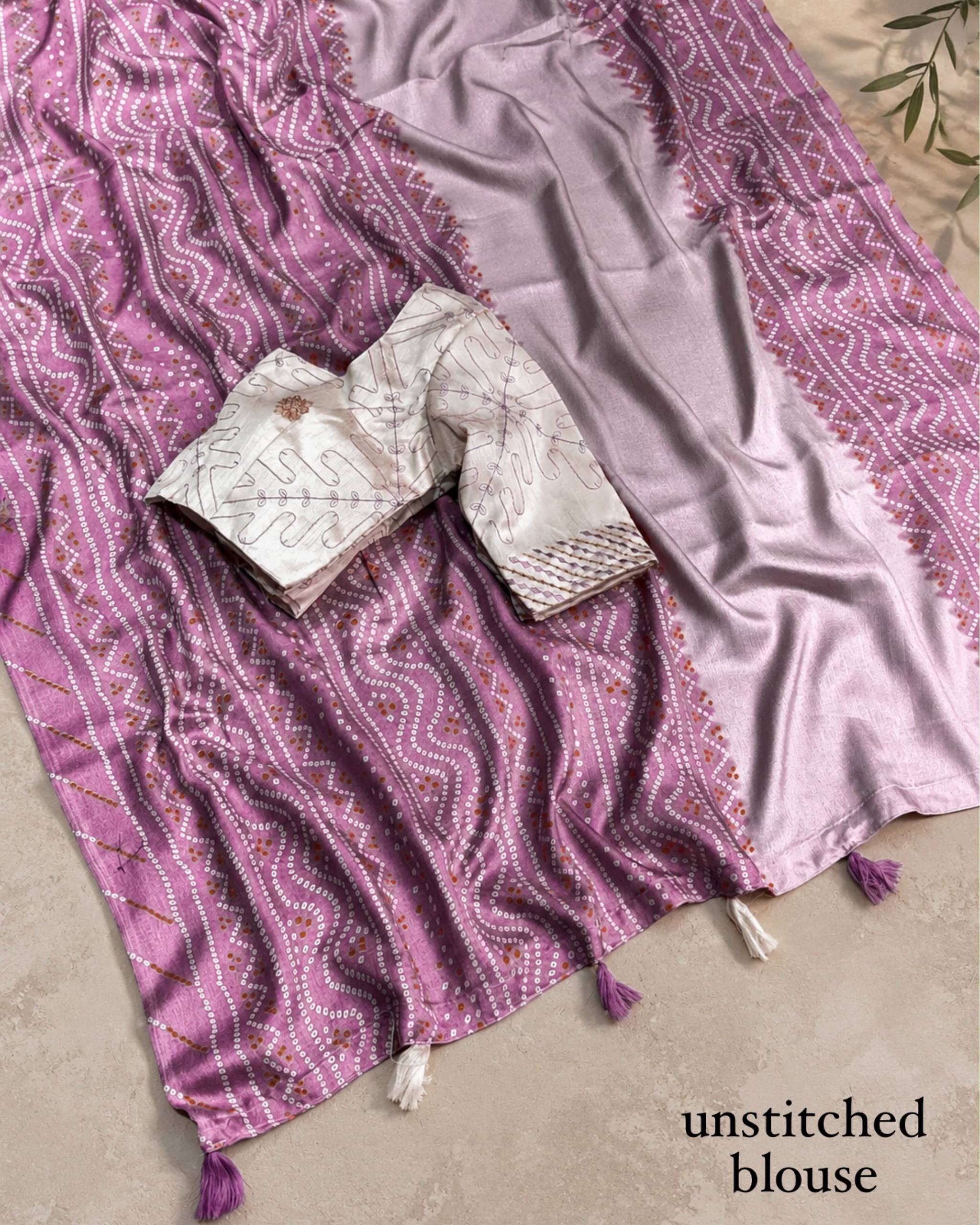 Lavender Pink Kota Linen Saree with Embroidered Banglori Satin Blouse