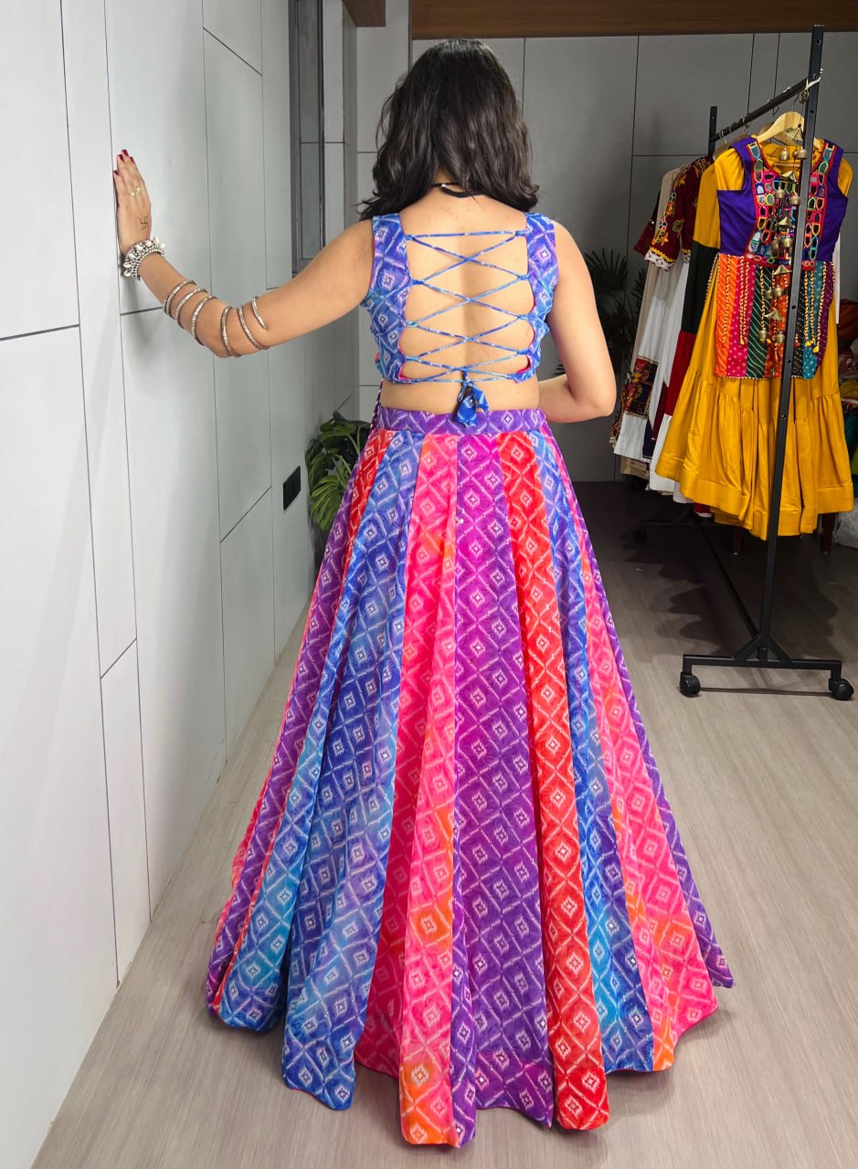 Tara Multicolor Bandhani Print Faux Fabric Navratri Lehenga Choli